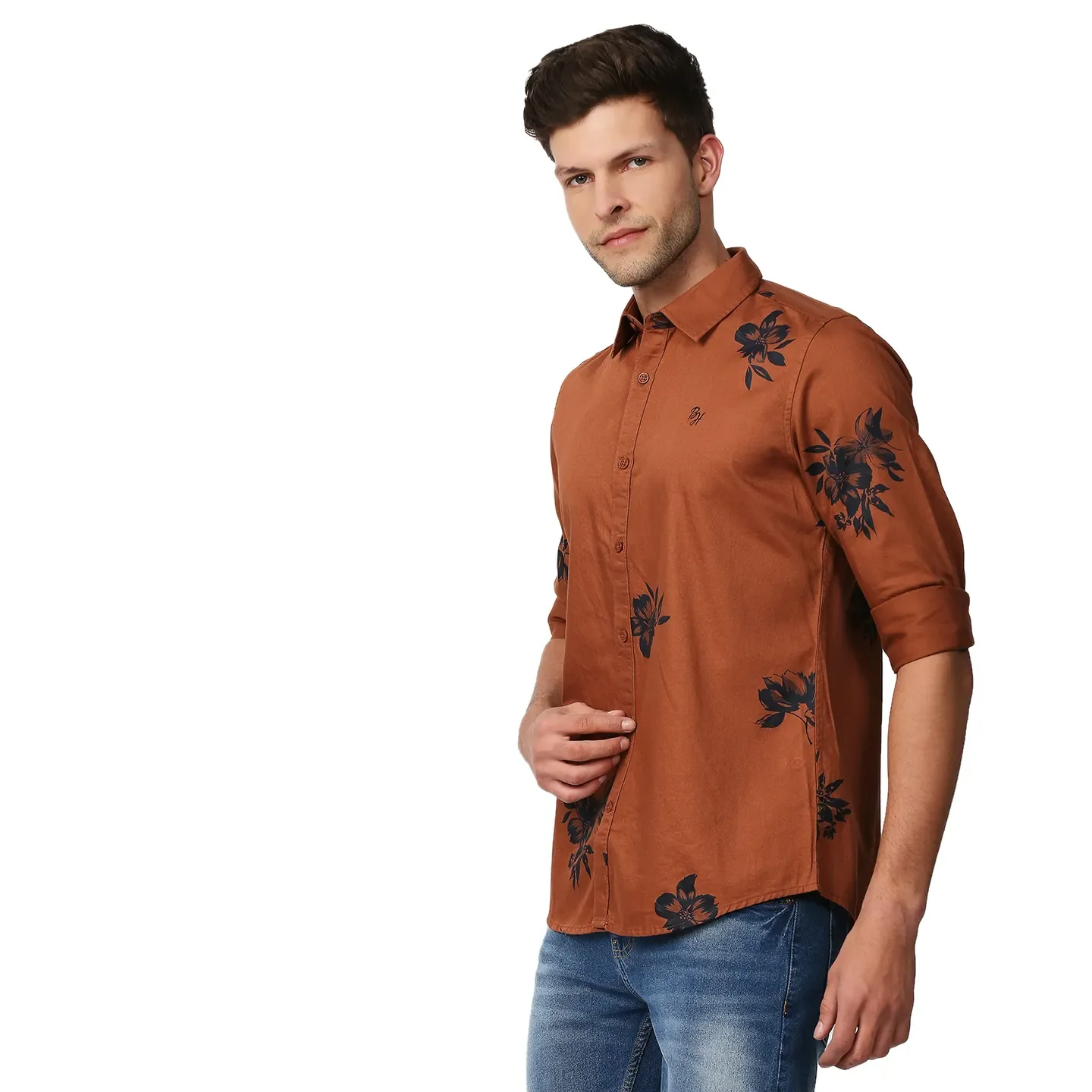 Brown Slim Straight Fit Regular Collar Long Sleeves Men's Shirt by Being Human Clothing - Image 2