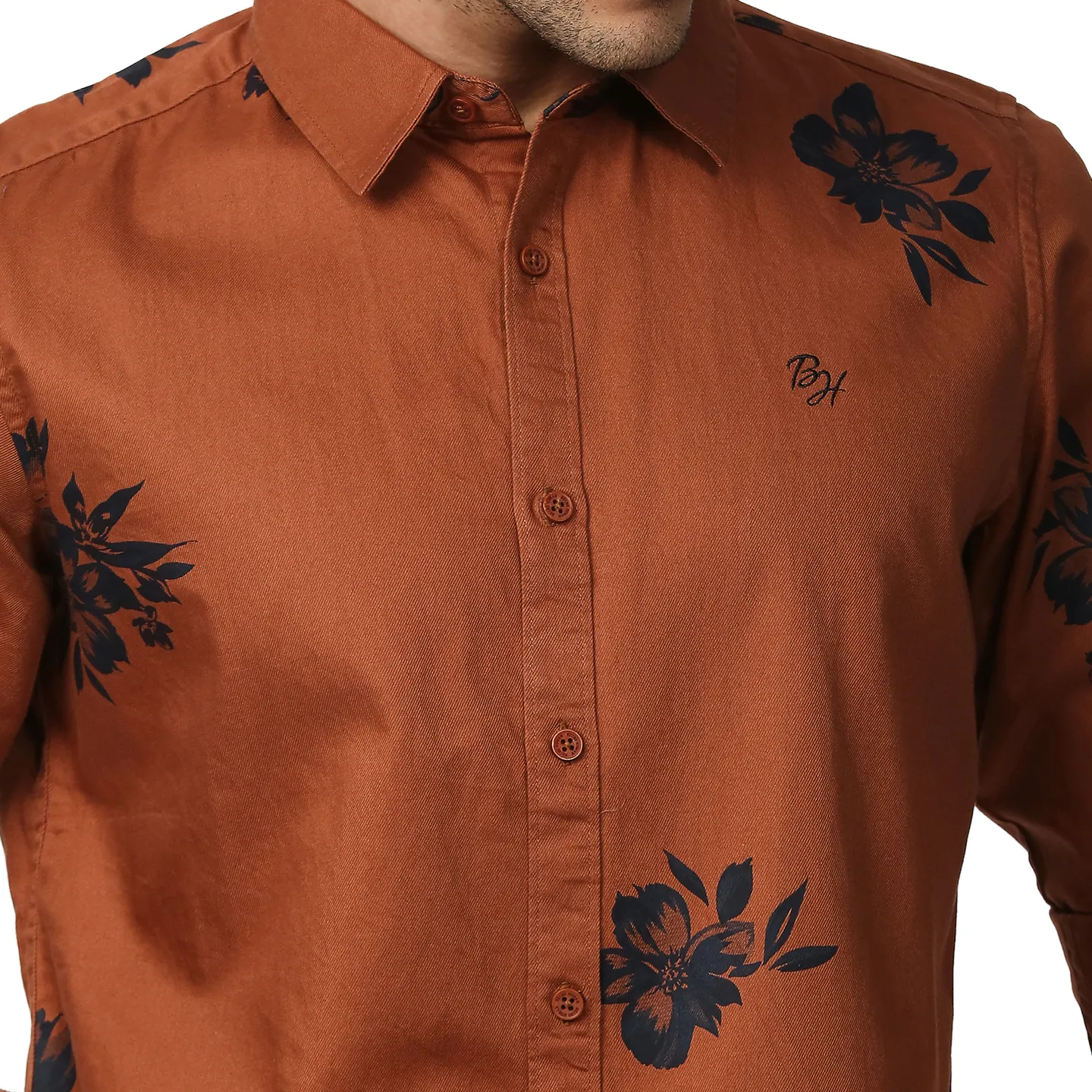 Brown Slim Straight Fit Regular Collar Long Sleeves Men's Shirt by Being Human Clothing - Image 5