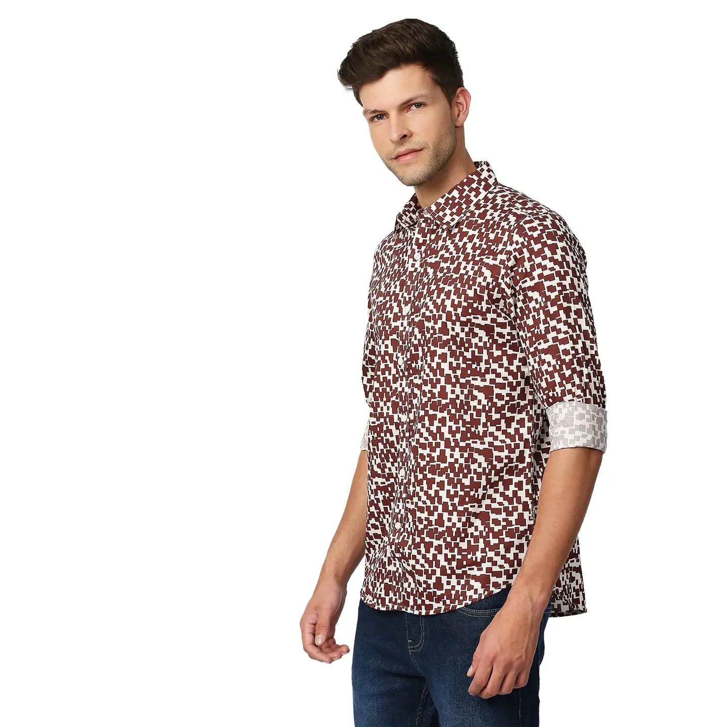 Brown Slim Straight Fit Regular Collar Long Sleeves Men's Shirt by Being Human Clothing - Image 2