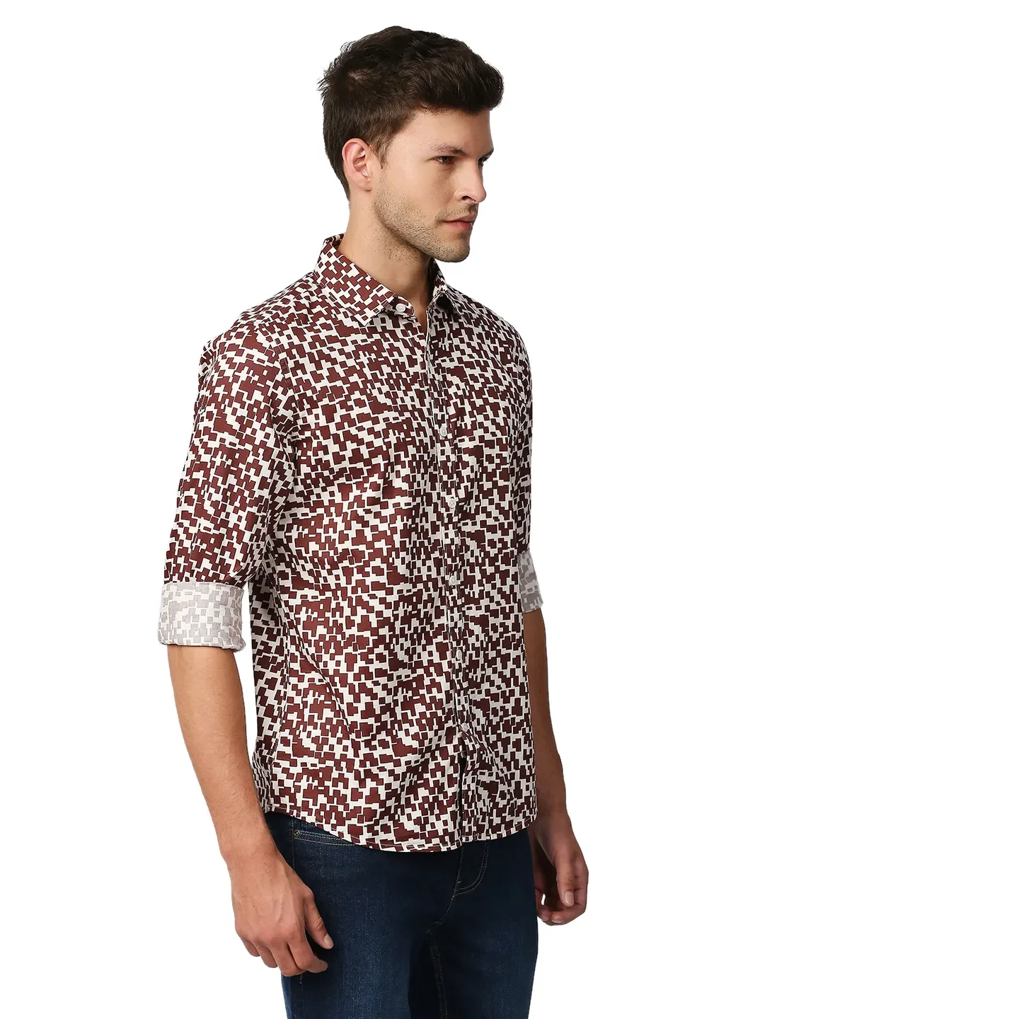Brown Slim Straight Fit Regular Collar Long Sleeves Men's Shirt by Being Human Clothing - Image 3