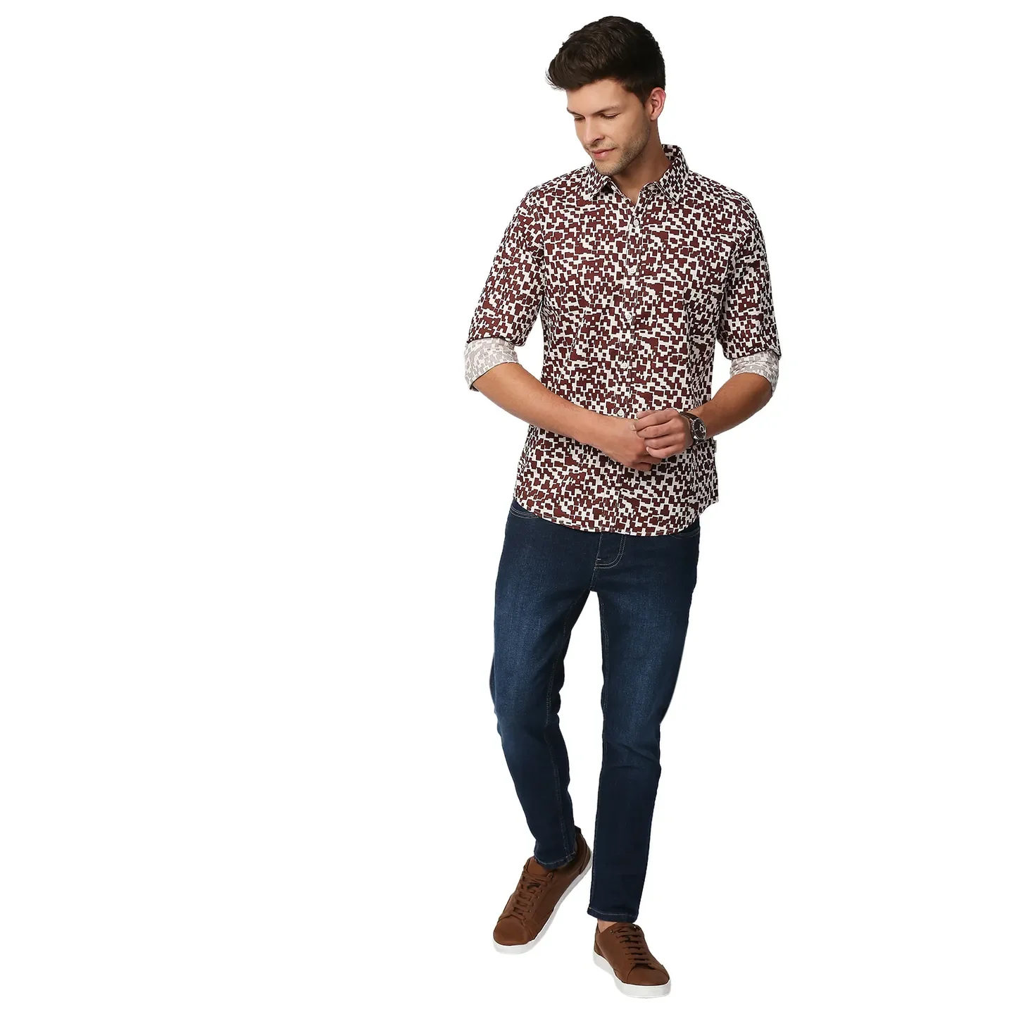 Brown Slim Straight Fit Regular Collar Long Sleeves Men's Shirt by Being Human Clothing - Image 6