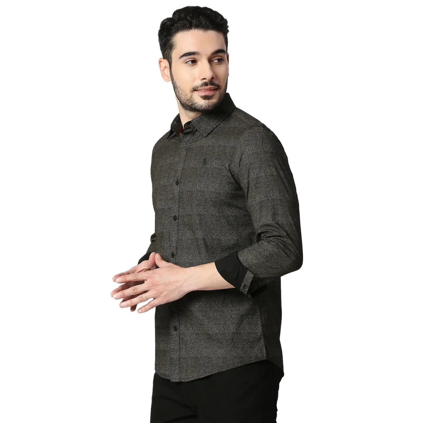 Brown Slim Straight Fit Regular Collar Long Sleeves Cotton Men's Shirt by Being Human Clothing - Image 2