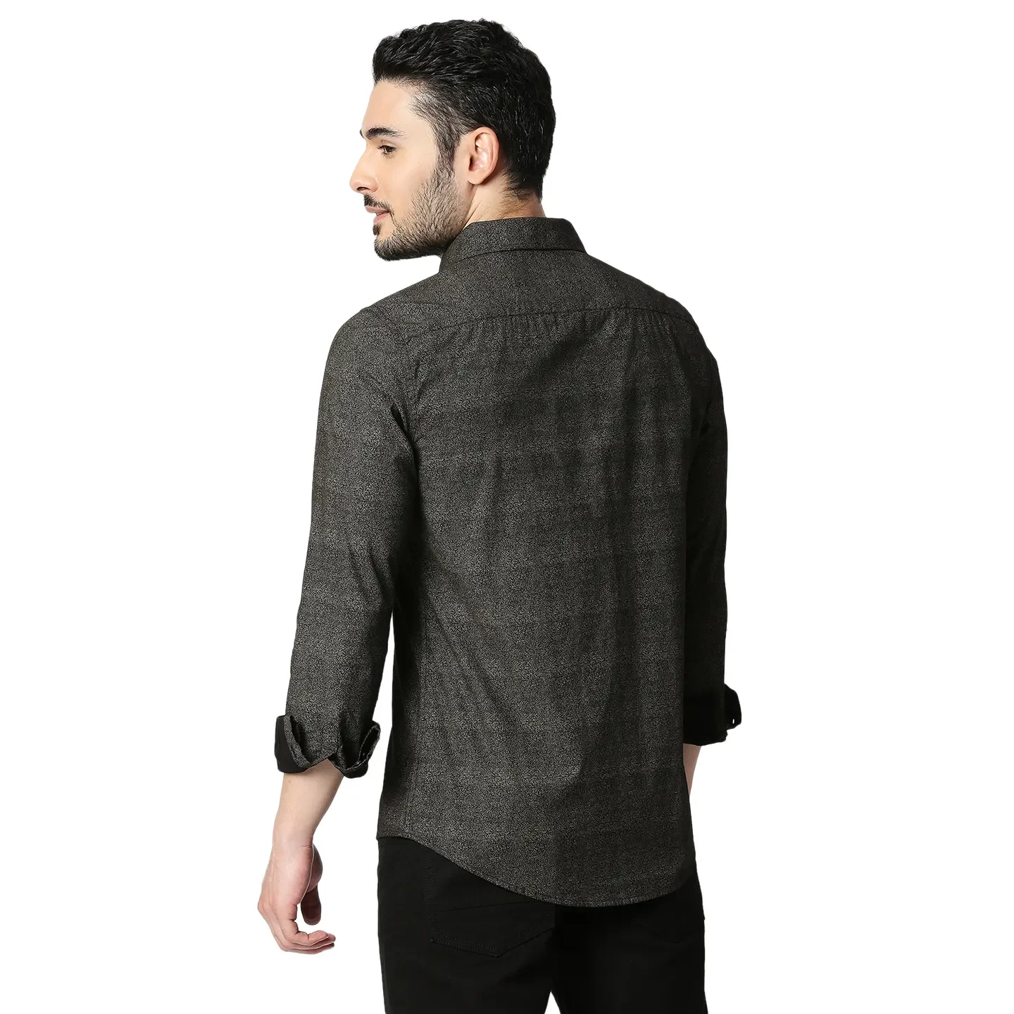Brown Slim Straight Fit Regular Collar Long Sleeves Cotton Men's Shirt by Being Human Clothing - Image 3