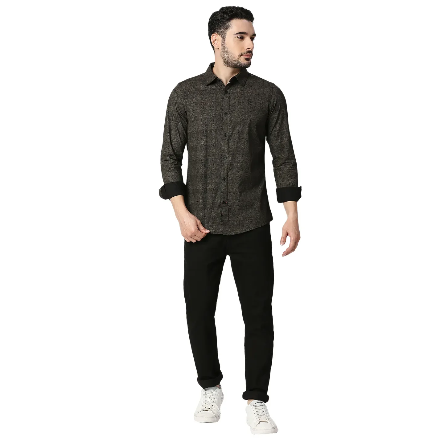Brown Slim Straight Fit Regular Collar Long Sleeves Cotton Men's Shirt by Being Human Clothing - Image 5