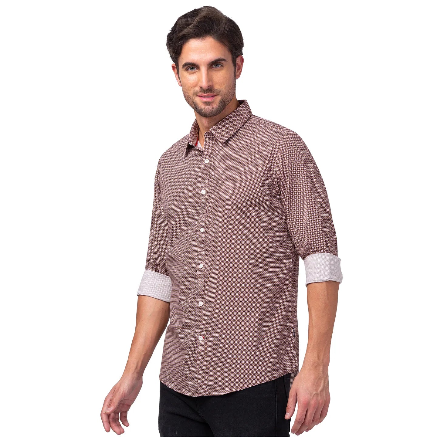Brown Slim Straight Fit Regular Collar Long Sleeves Men's Shirt by Being Human Clothing - Image 4