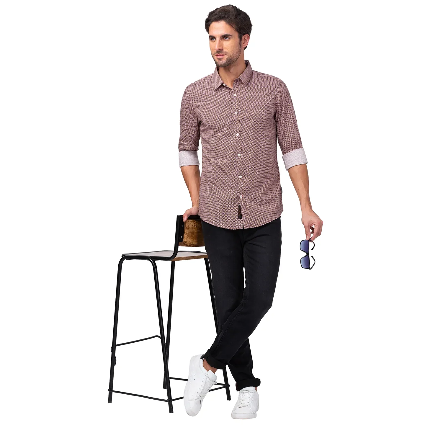 Brown Slim Straight Fit Regular Collar Long Sleeves Men's Shirt by Being Human Clothing - Image 6