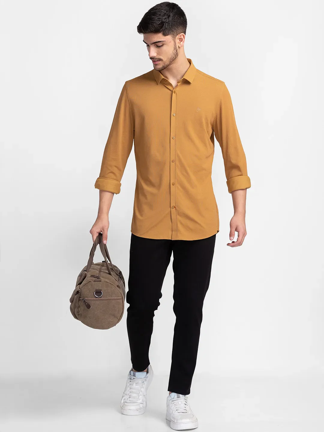 Brown Slim Straight Fit Regular Collar Long Sleeves Cotton Men's Shirt by Being Human Clothing - Image 6