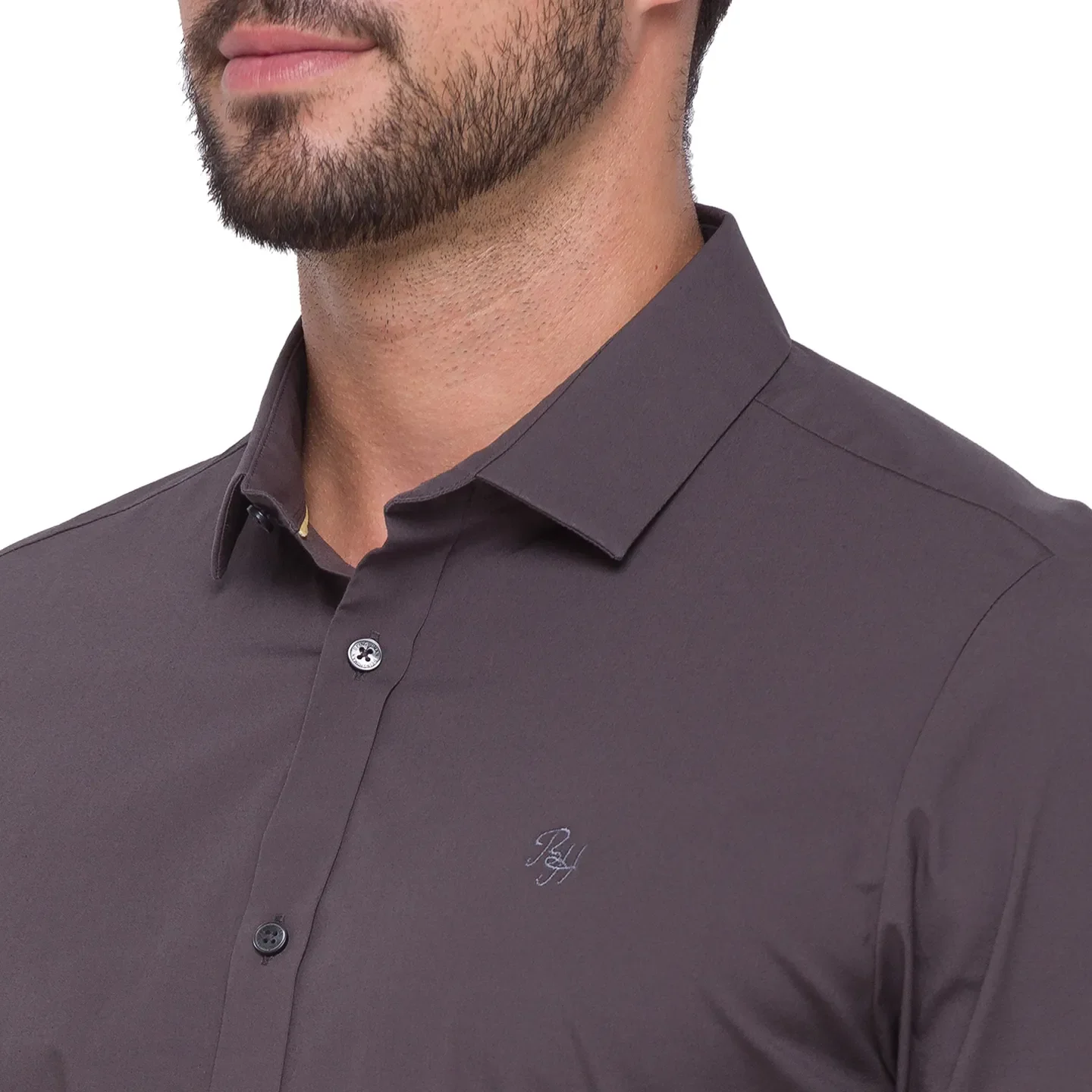 Grey Slim Straight Fit Regular Collar Long Sleeves Cotton Men's Shirt by Being Human Clothing - Image 4