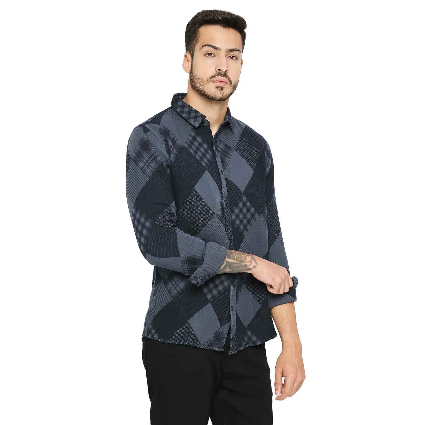 Grey Slim Fit Regular Collar Men's Shirt by Being Human Clothing - Image 3