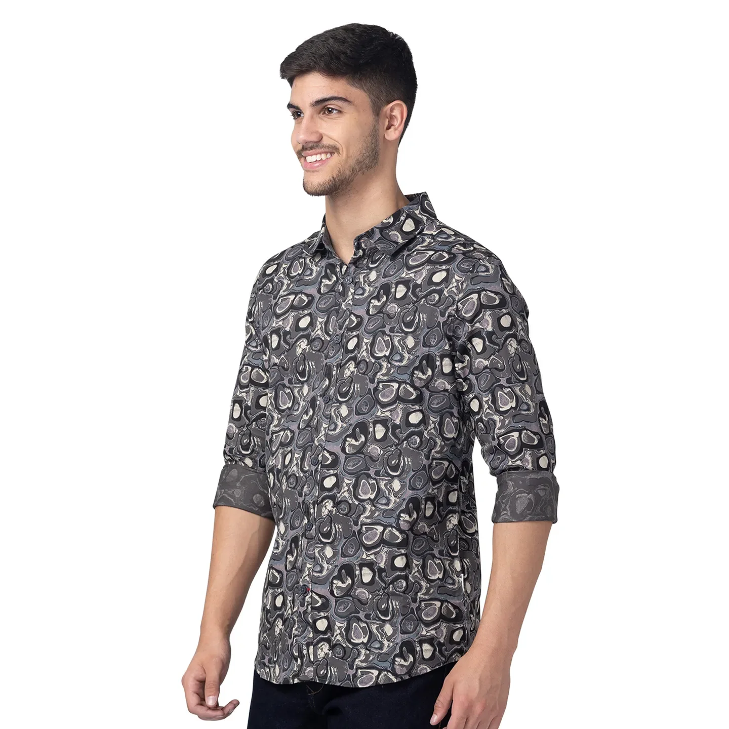 Grey Slim Straight Fit Regular Collar Long Sleeves Cotton Men's Shirt by Being Human Clothing - Image 2