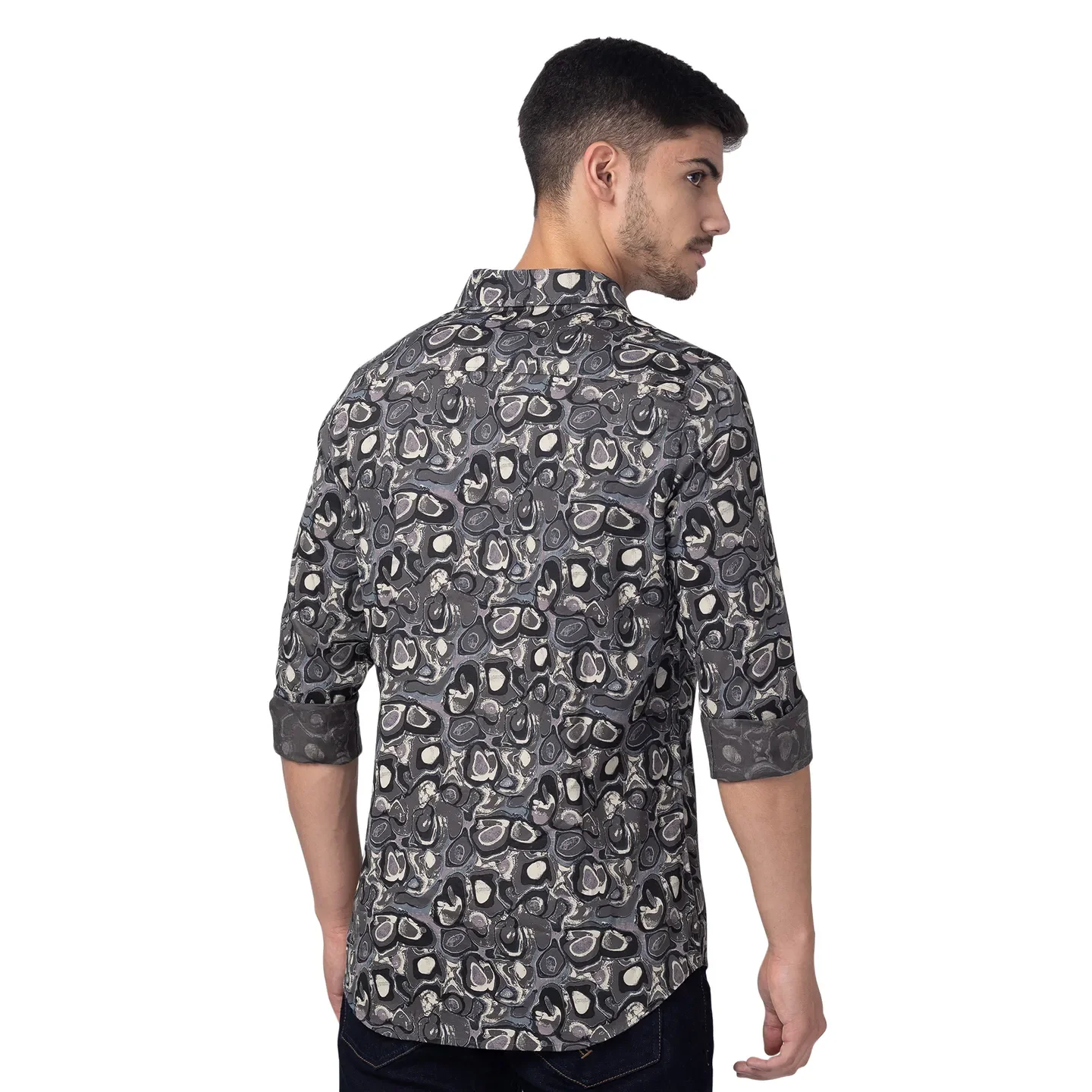 Grey Slim Straight Fit Regular Collar Long Sleeves Cotton Men's Shirt by Being Human Clothing - Image 3