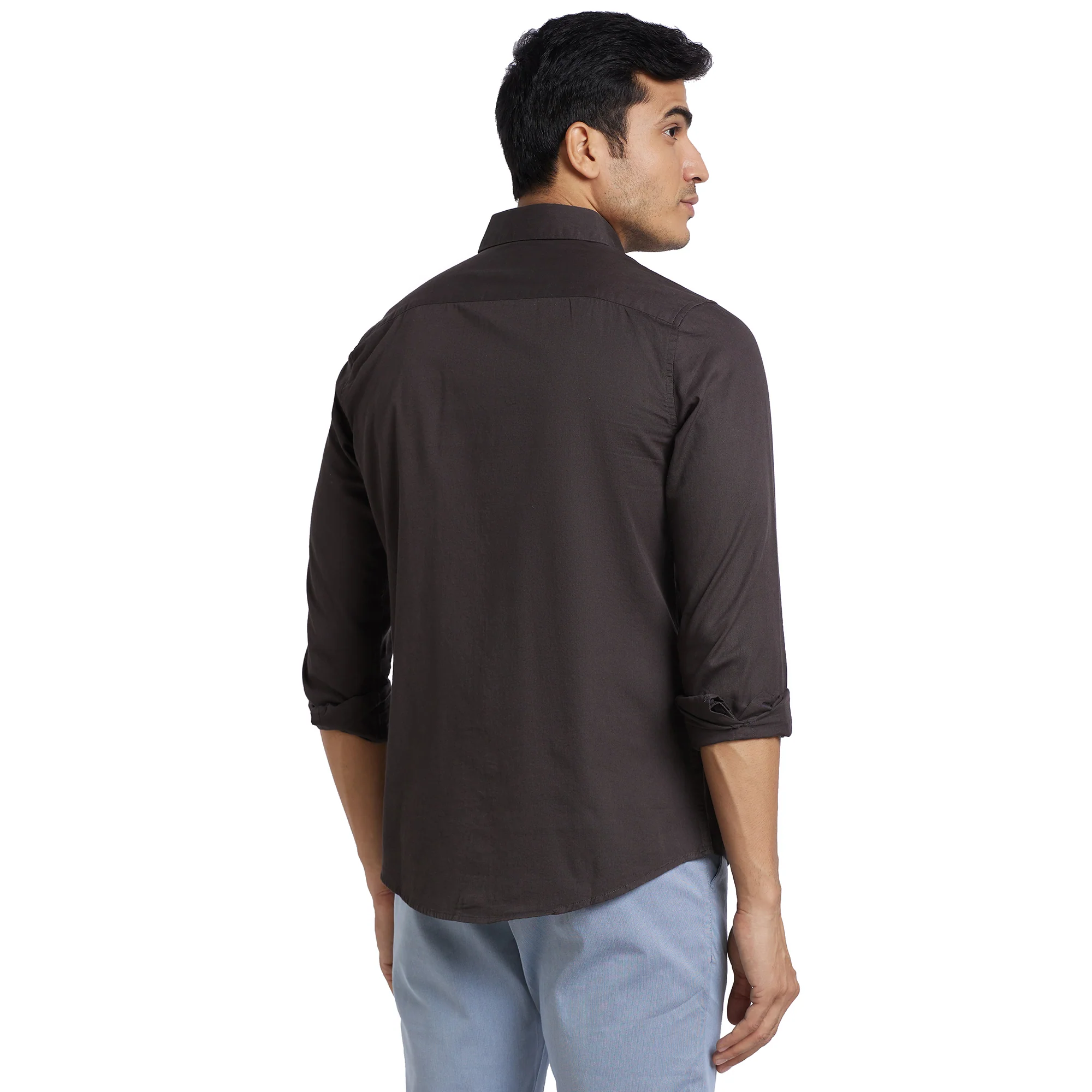 Grey Slim Straight Fit Regular Collar Long Sleeves Cotton Men's Shirt by Being Human Clothing - Image 3