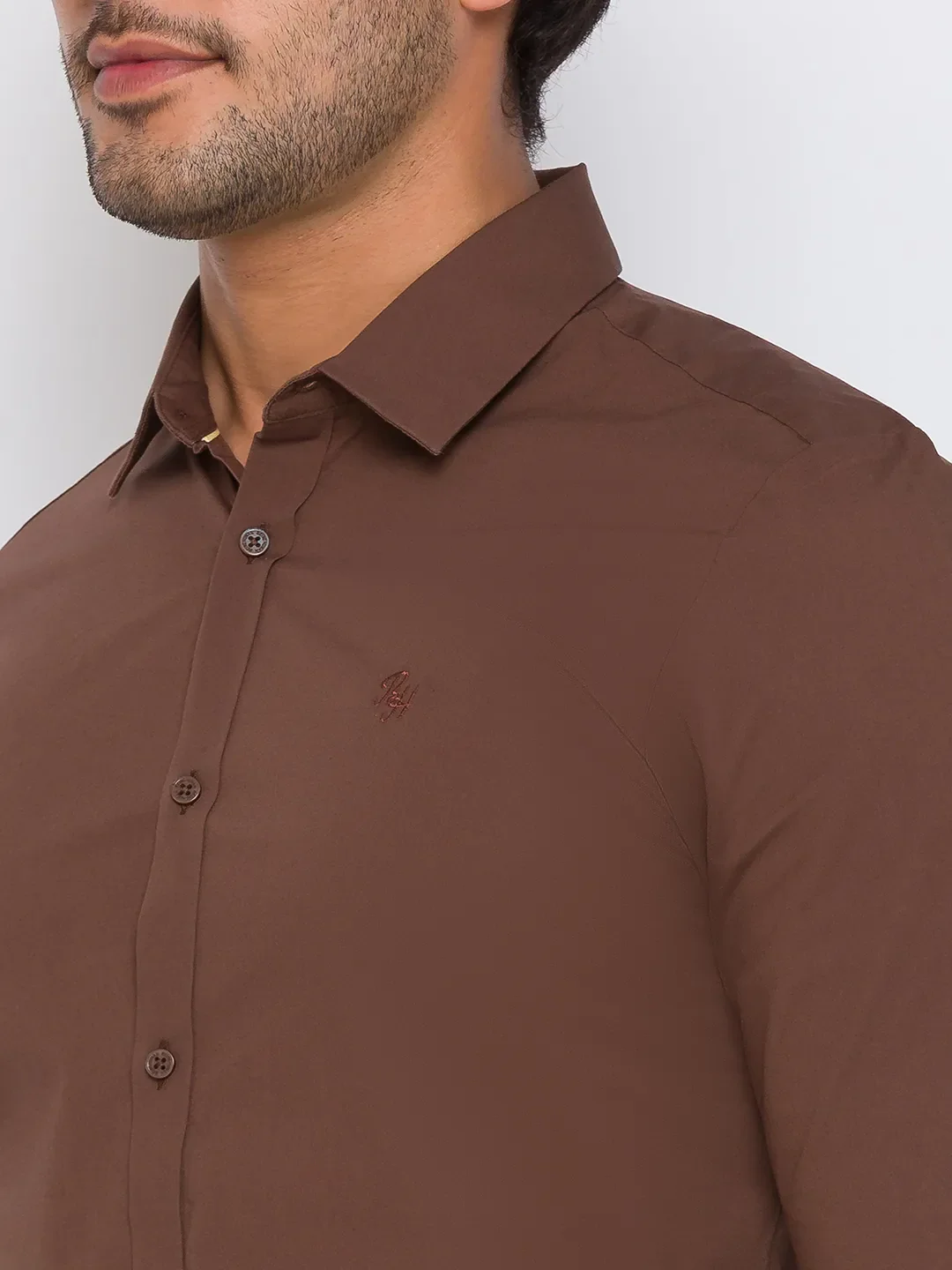 Brown Slim Straight Fit Regular Collar Long Sleeves Cotton Men's Shirt by Being Human Clothing - Image 4