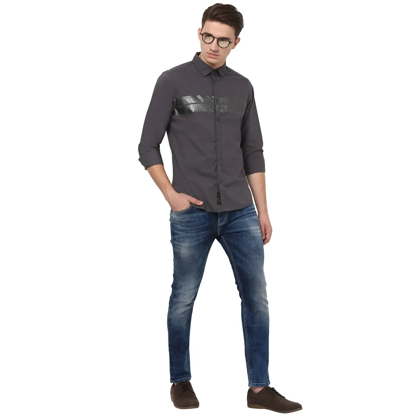 Grey Regular Fit Regular Collar Long Sleeves Cotton Men's Shirt by Being Human Clothing - Image 2