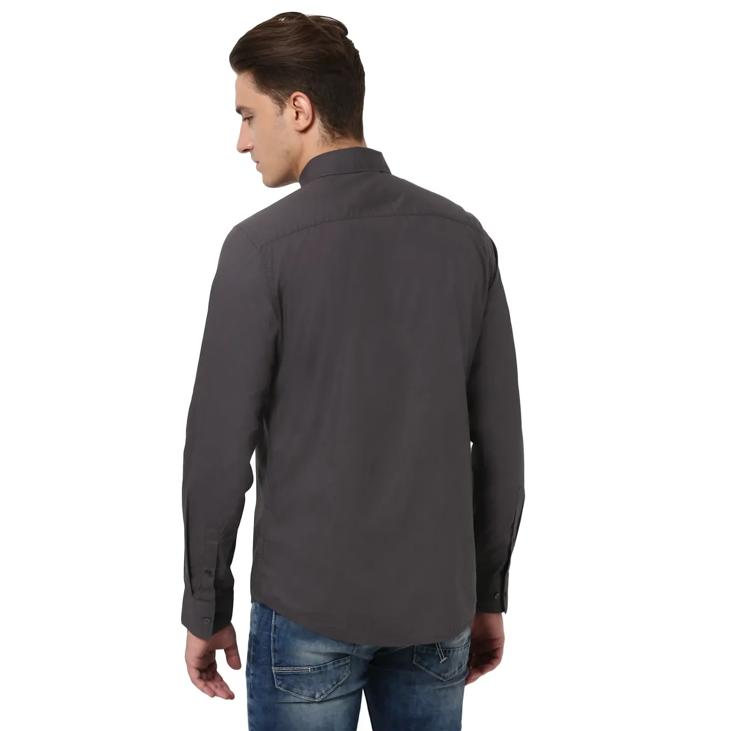 Grey Regular Fit Regular Collar Long Sleeves Cotton Men's Shirt by Being Human Clothing - Image 3