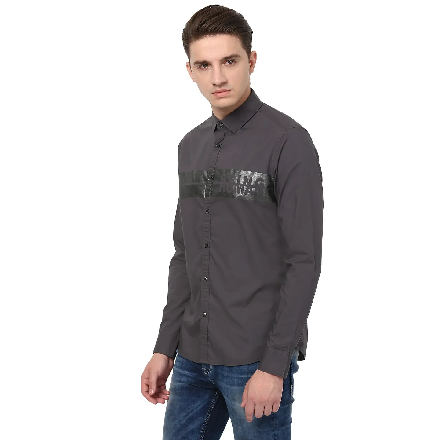 Grey Regular Fit Regular Collar Long Sleeves Cotton Men's Shirt by Being Human Clothing - Image 4