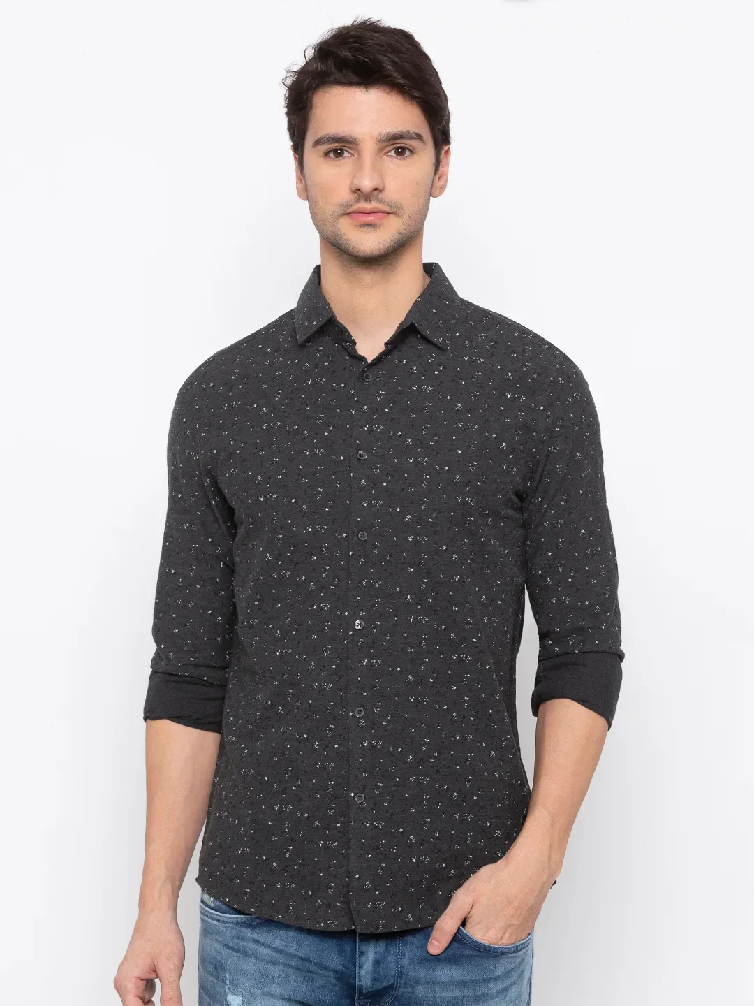 Grey Regular Fit Regular Collar Long Sleeves Cotton Men's Shirt by Being Human Clothing