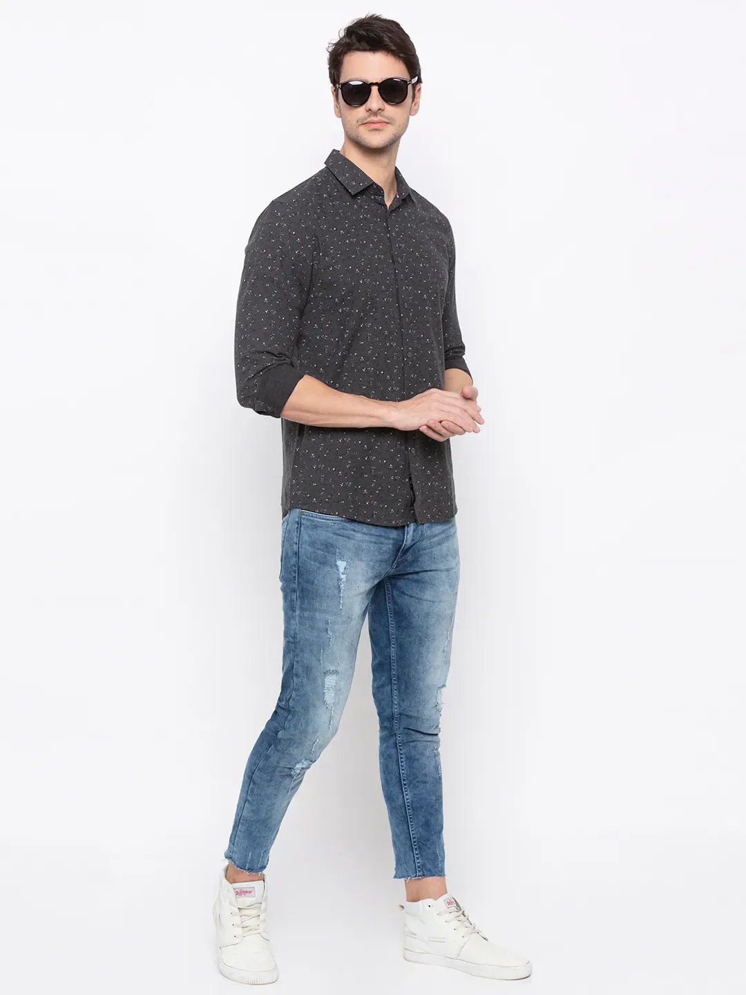 Grey Regular Fit Regular Collar Long Sleeves Cotton Men's Shirt by Being Human Clothing - Image 4