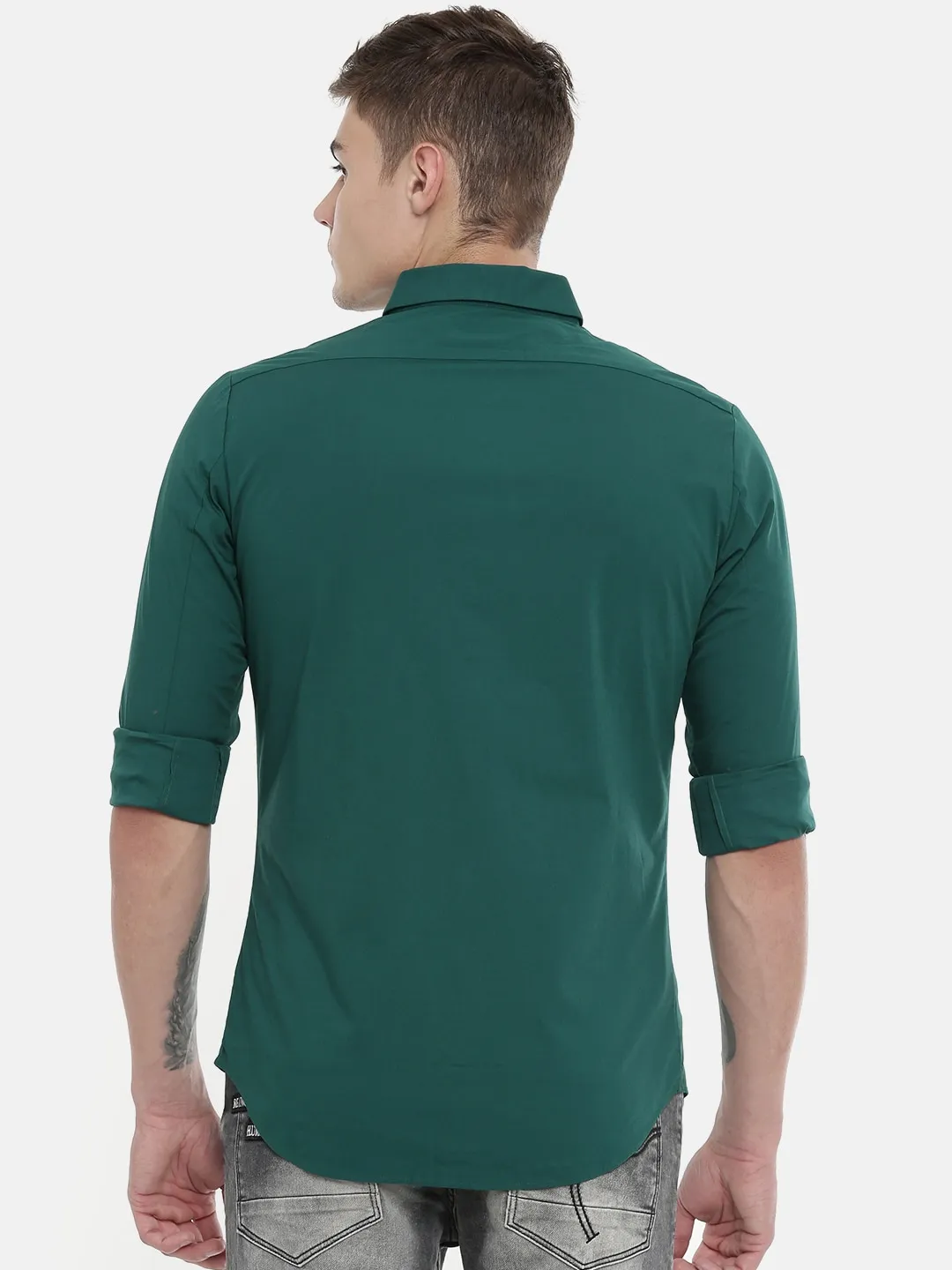 Olive Slim Straight Fit Regular Collar Long Sleeves Cotton Men's Shirt by Being Human Clothing - Image 5