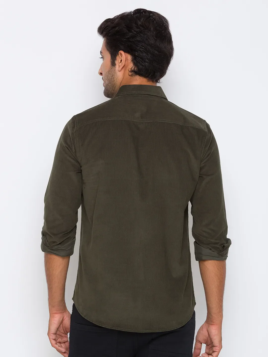 Green Slim Straight Fit Regular Collar Long Sleeves Cotton Men's Shirt by Being Human Clothing - Image 3