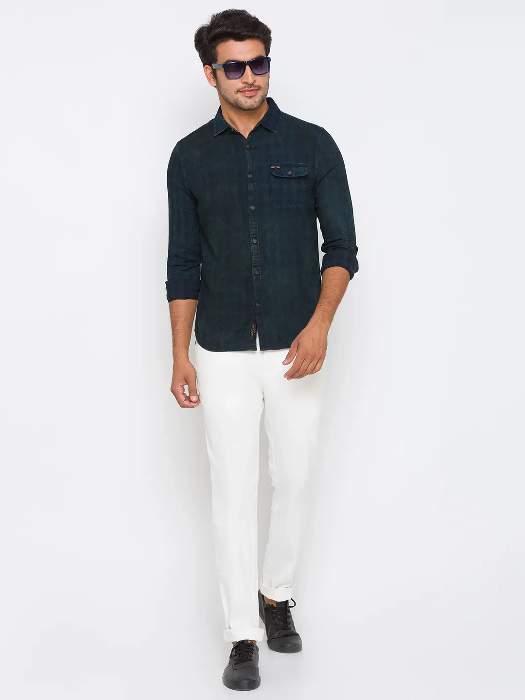 Green Slim Straight Fit Regular Collar Long Sleeves Cotton Men's Shirt by Being Human Clothing - Image 5