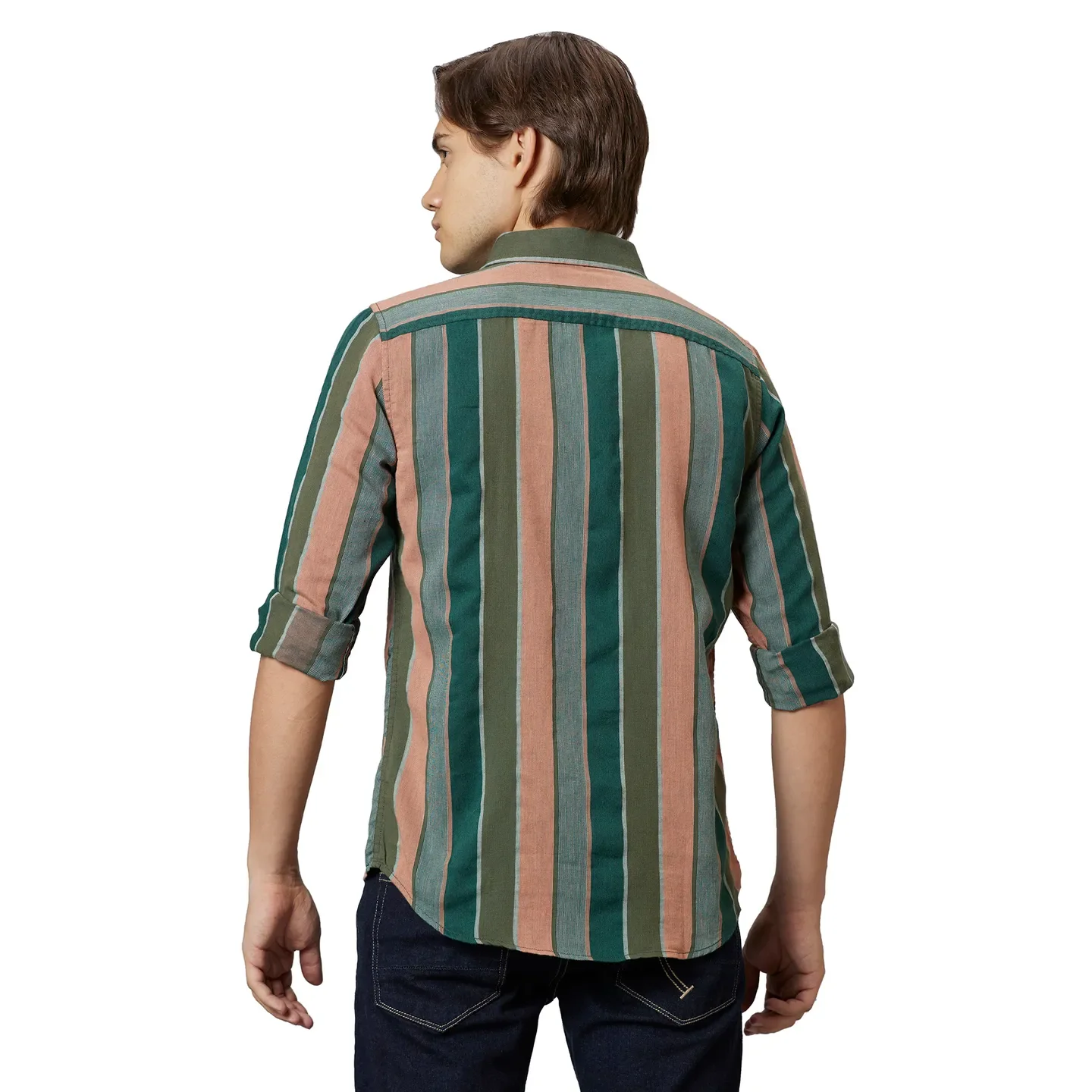 Green Slim Straight Fit Regular Collar Long Sleeves Cotton Men's Shirt by Being Human Clothing - Image 2