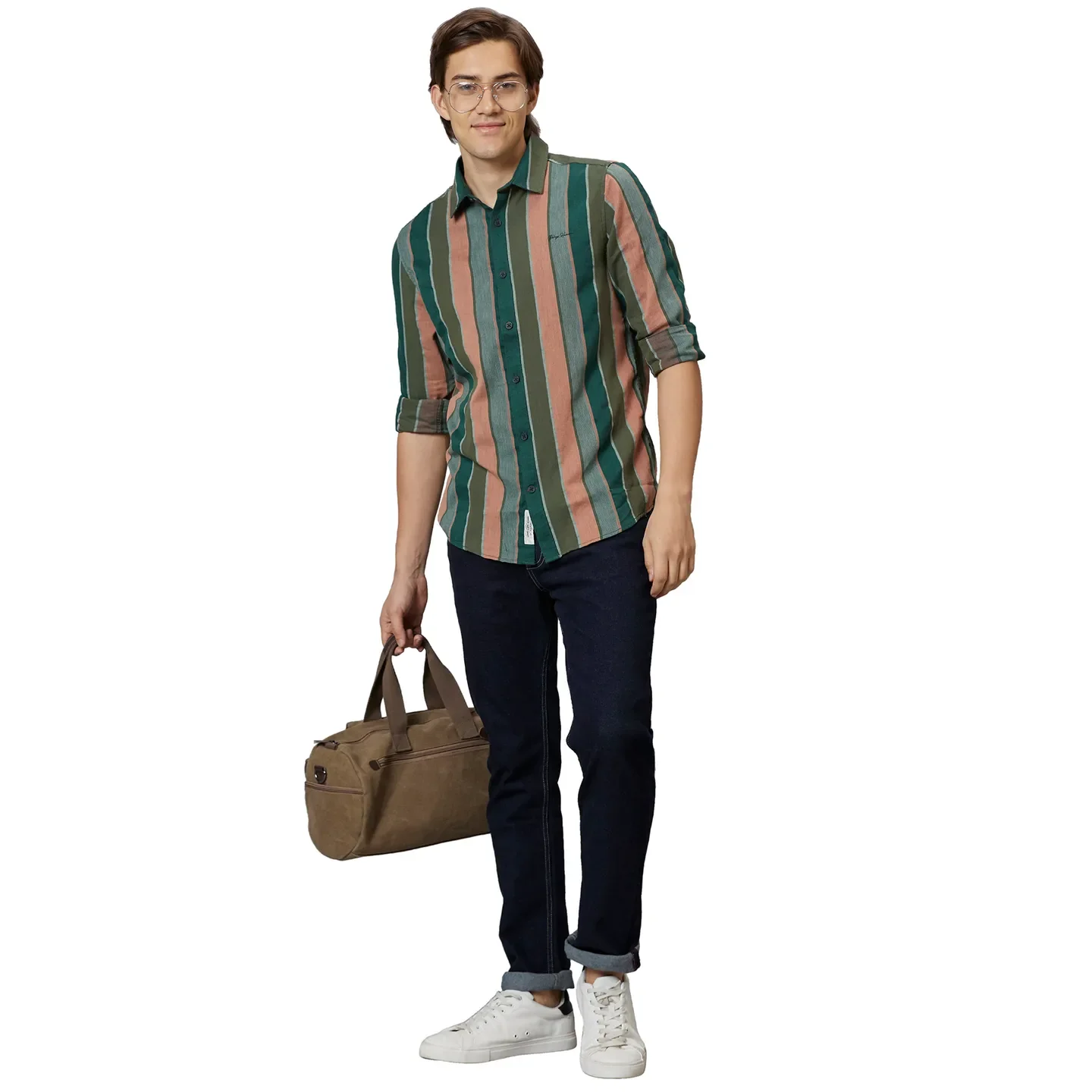 Green Slim Straight Fit Regular Collar Long Sleeves Cotton Men's Shirt by Being Human Clothing - Image 5