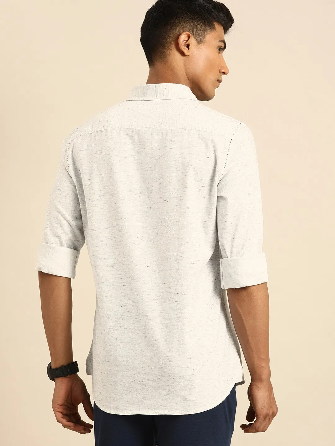 Grey Slim Straight Fit Regular Collar Long Sleeves Cotton Men's Shirt by Being Human Clothing - Image 3