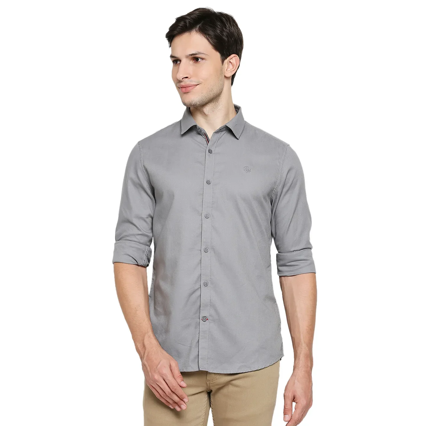 Grey Regular Fit Regular Collar Long Sleeves Cotton Men's Shirt by Being Human Clothing