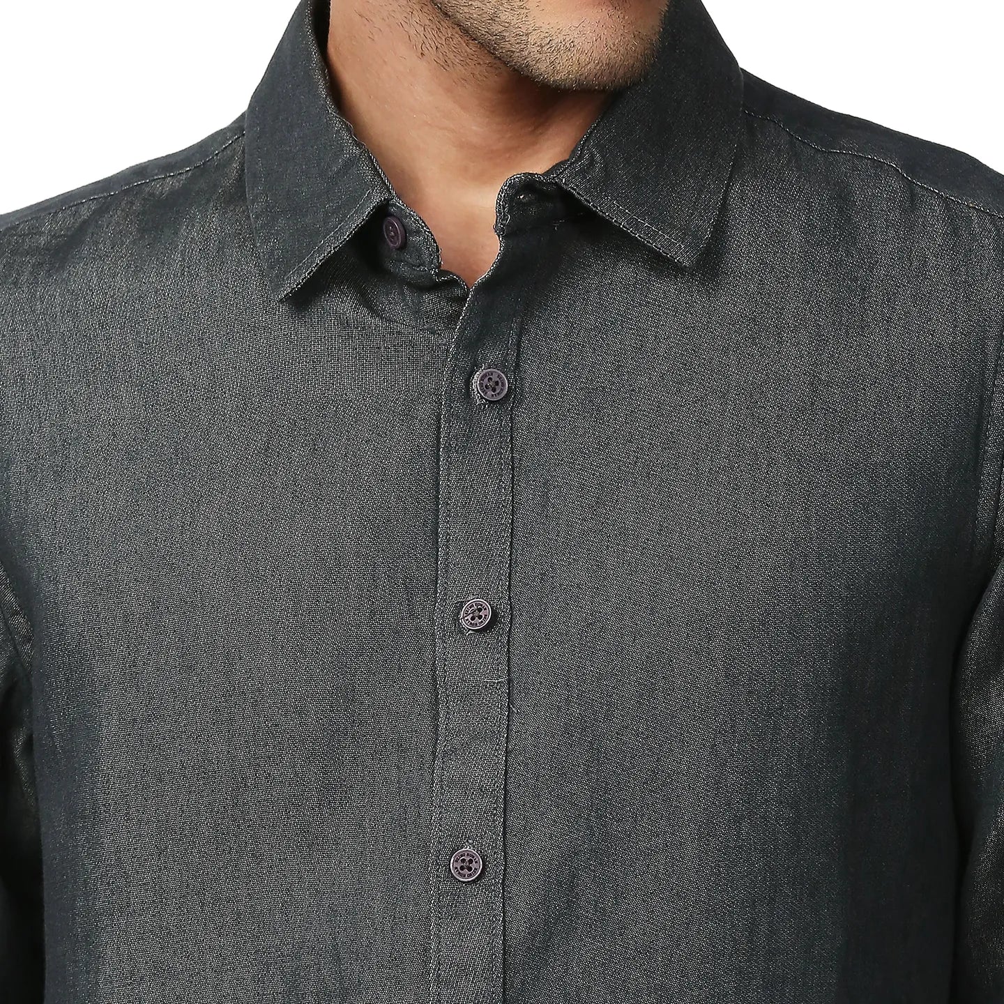 Grey Slim Straight Fit Regular Collar Long Sleeves Men's Shirt by Being Human Clothing - Image 5