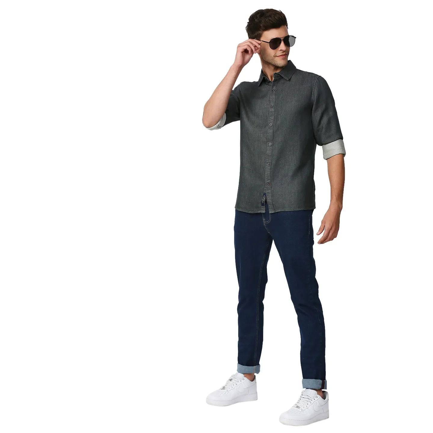 Grey Slim Straight Fit Regular Collar Long Sleeves Men's Shirt by Being Human Clothing - Image 6