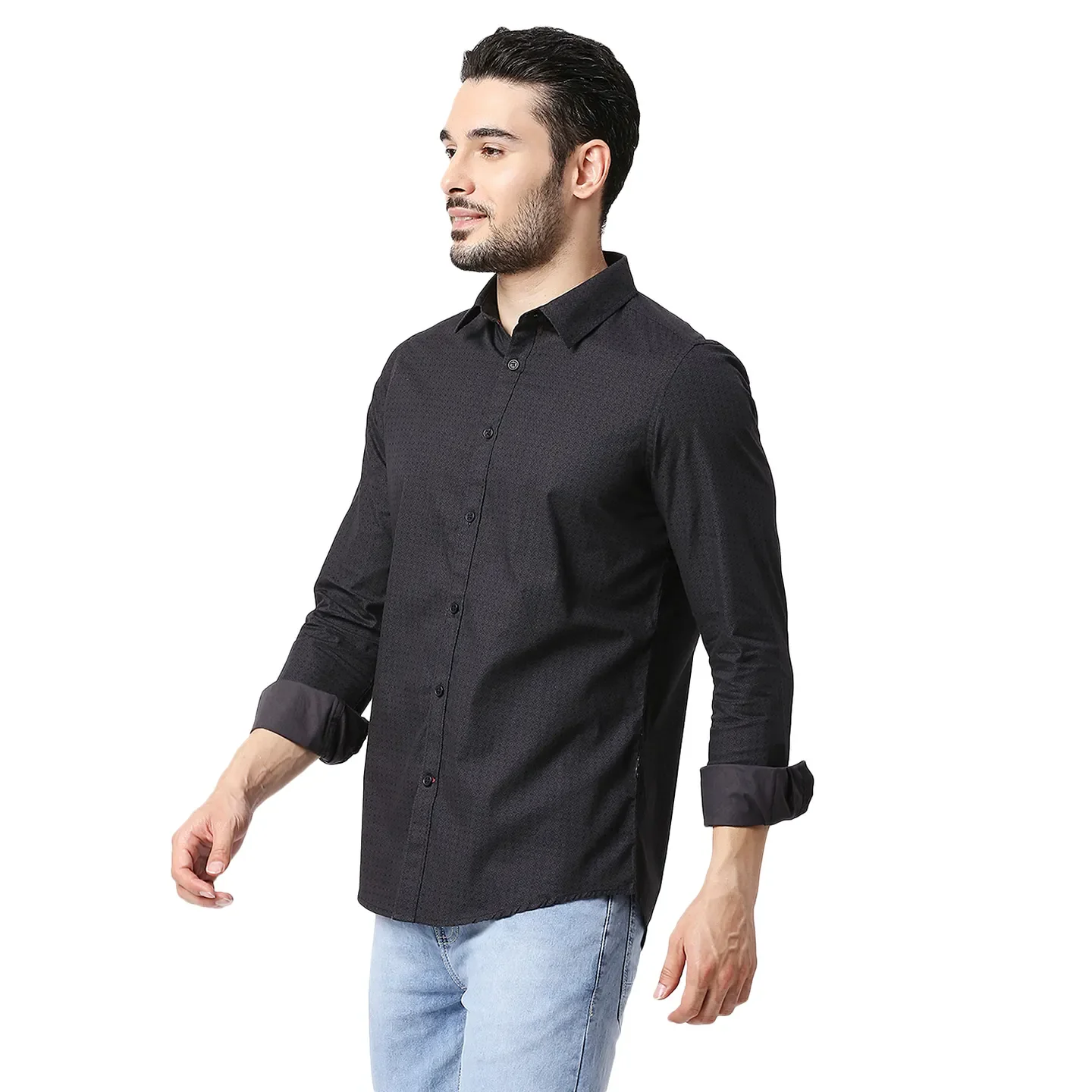 Grey Slim Straight Fit Regular Collar Long Sleeves Cotton Men's Shirt by Being Human Clothing - Image 2