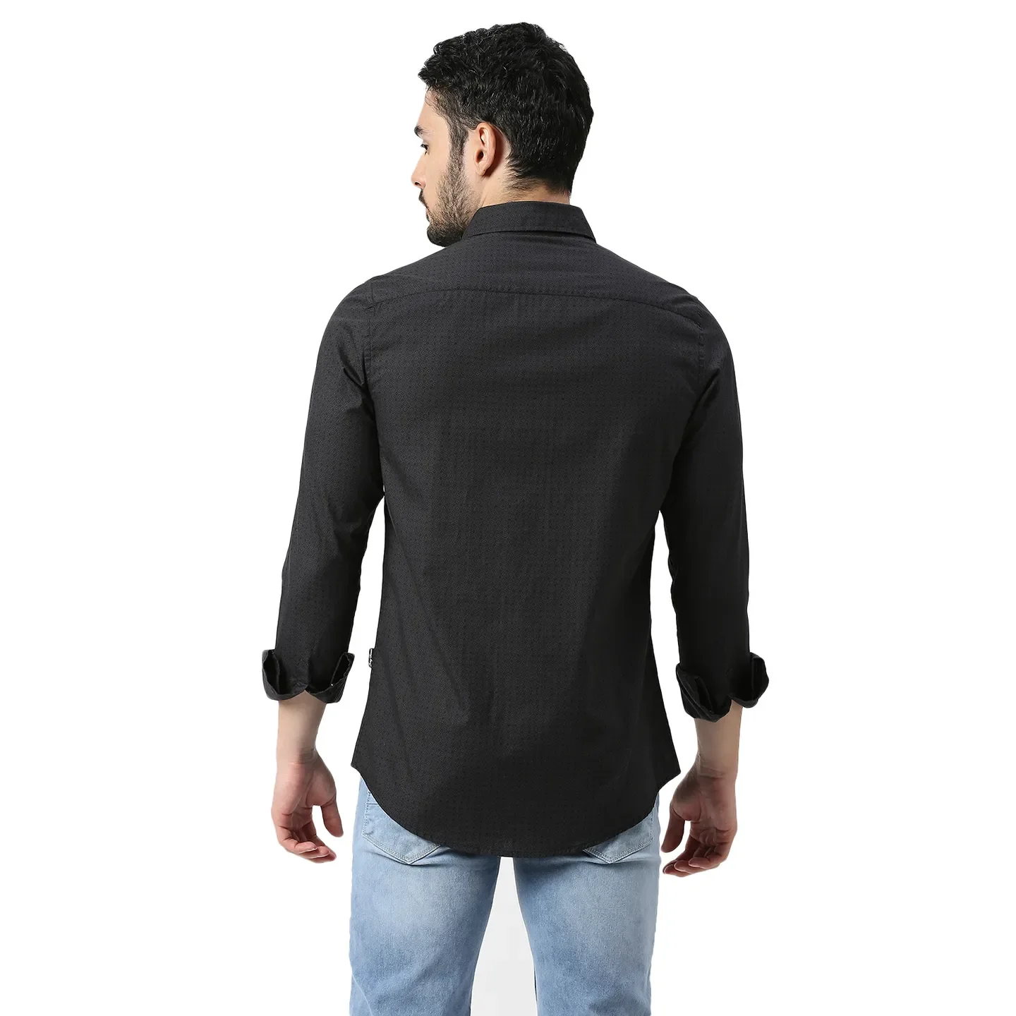 Grey Slim Straight Fit Regular Collar Long Sleeves Cotton Men's Shirt by Being Human Clothing - Image 3