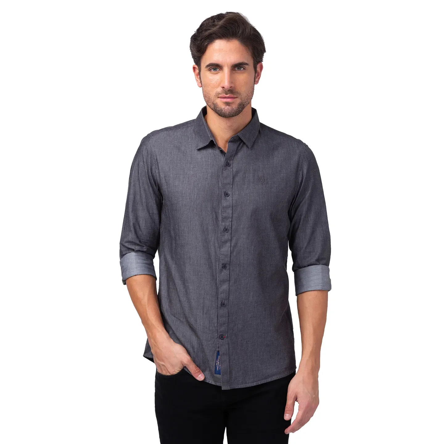 Grey Slim Fit Regular Collar Men's Shirt by Being Human Clothing