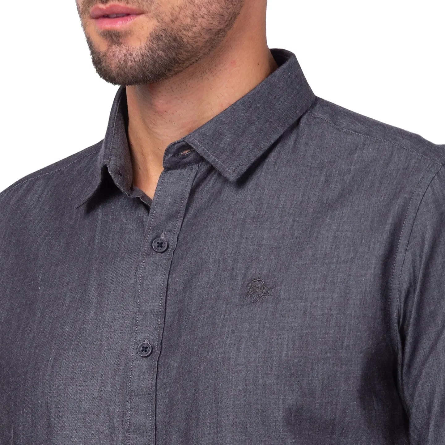 Grey Slim Fit Regular Collar Men's Shirt by Being Human Clothing - Image 5