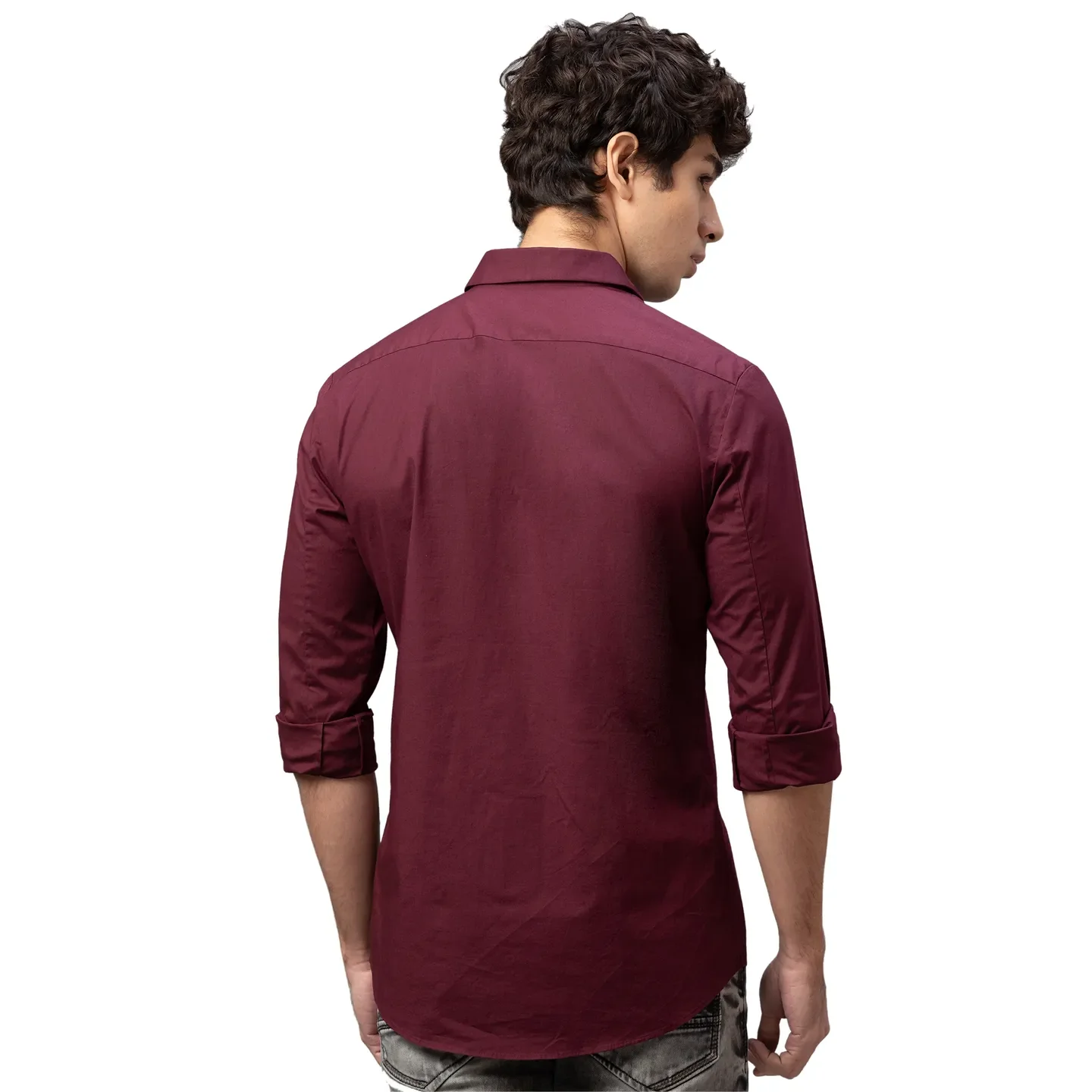 Red Skinny Straight Fit Regular Collar Long Sleeves Cotton Men's Shirt by Being Human Clothing - Image 3