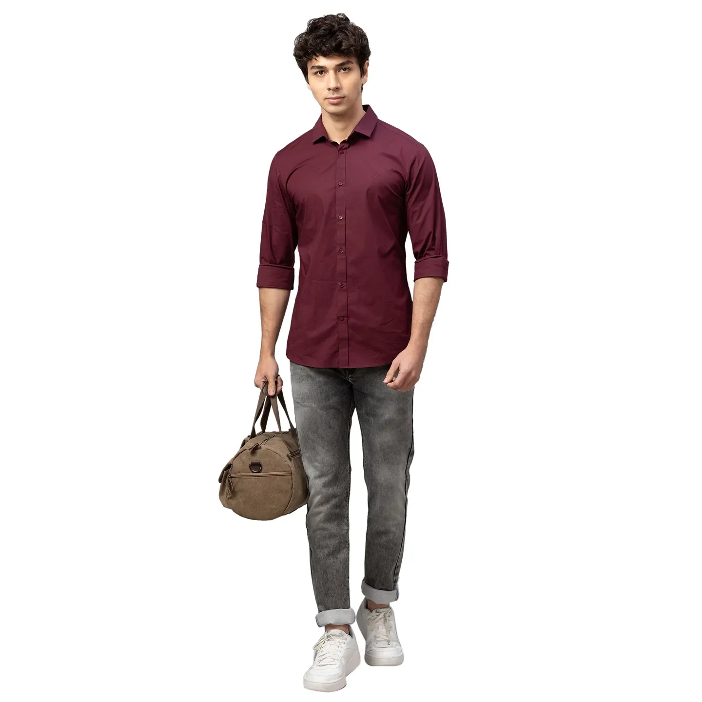 Red Skinny Straight Fit Regular Collar Long Sleeves Cotton Men's Shirt by Being Human Clothing - Image 5