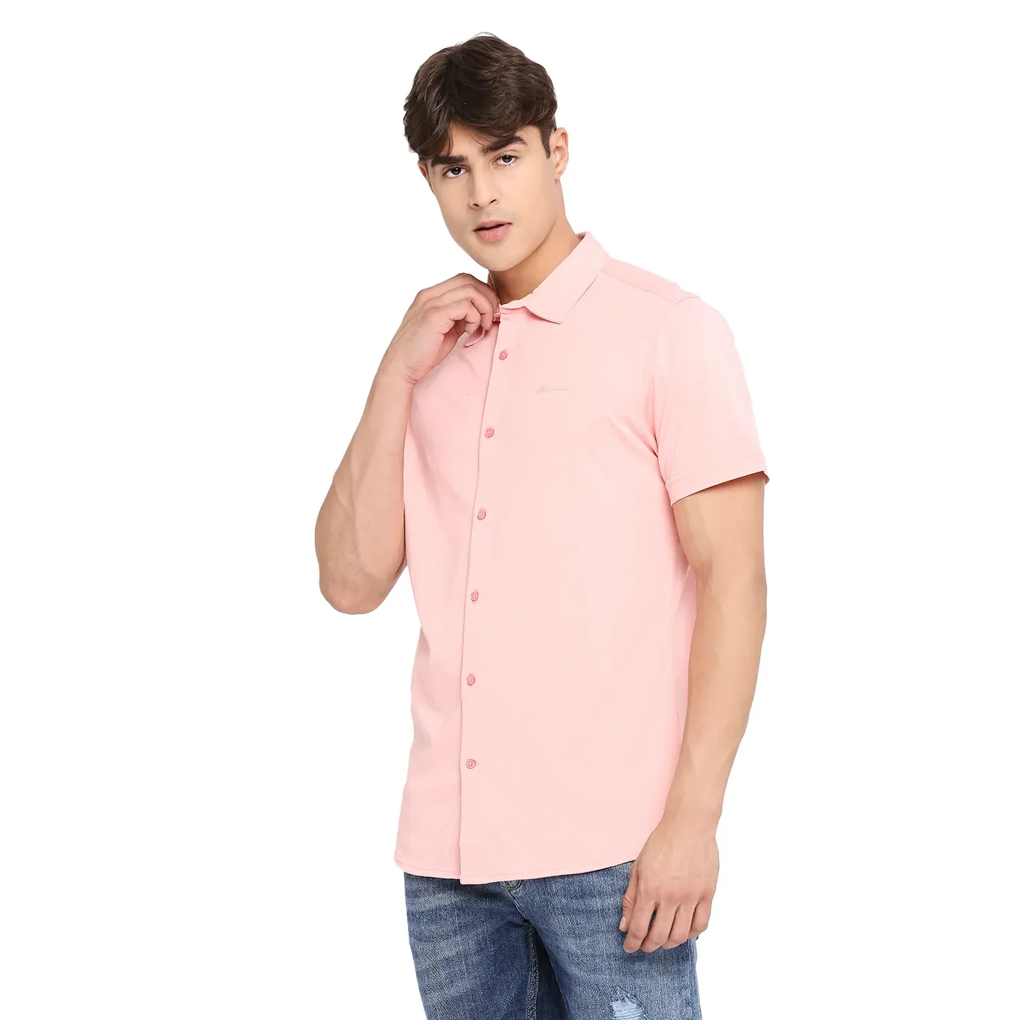 Dusty Pink Slim Fit Regular Collar Men's Shirt by Being Human Clothing - Image 2