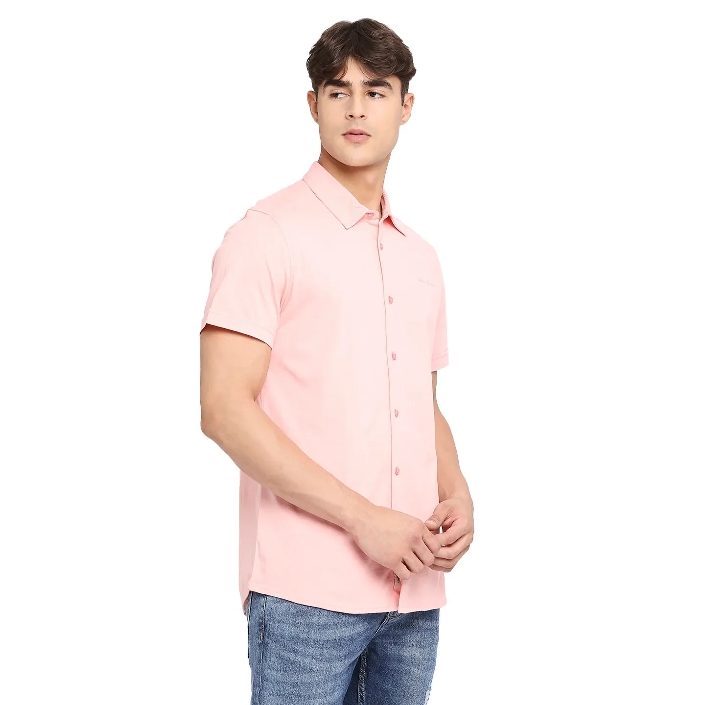 Dusty Pink Slim Fit Regular Collar Men's Shirt by Being Human Clothing - Image 3