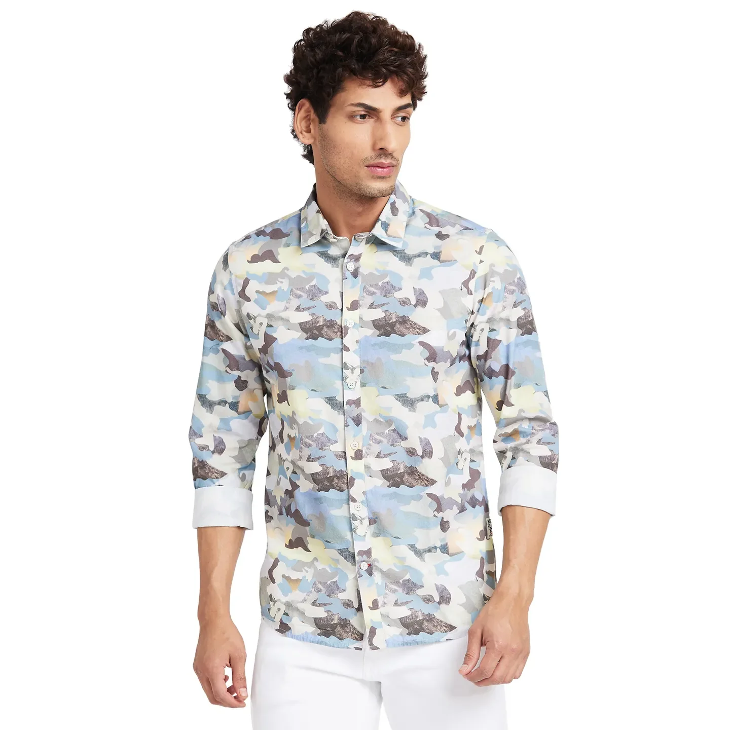 Beige Slim Fit Regular Collar Men's Shirt by Being Human Clothing