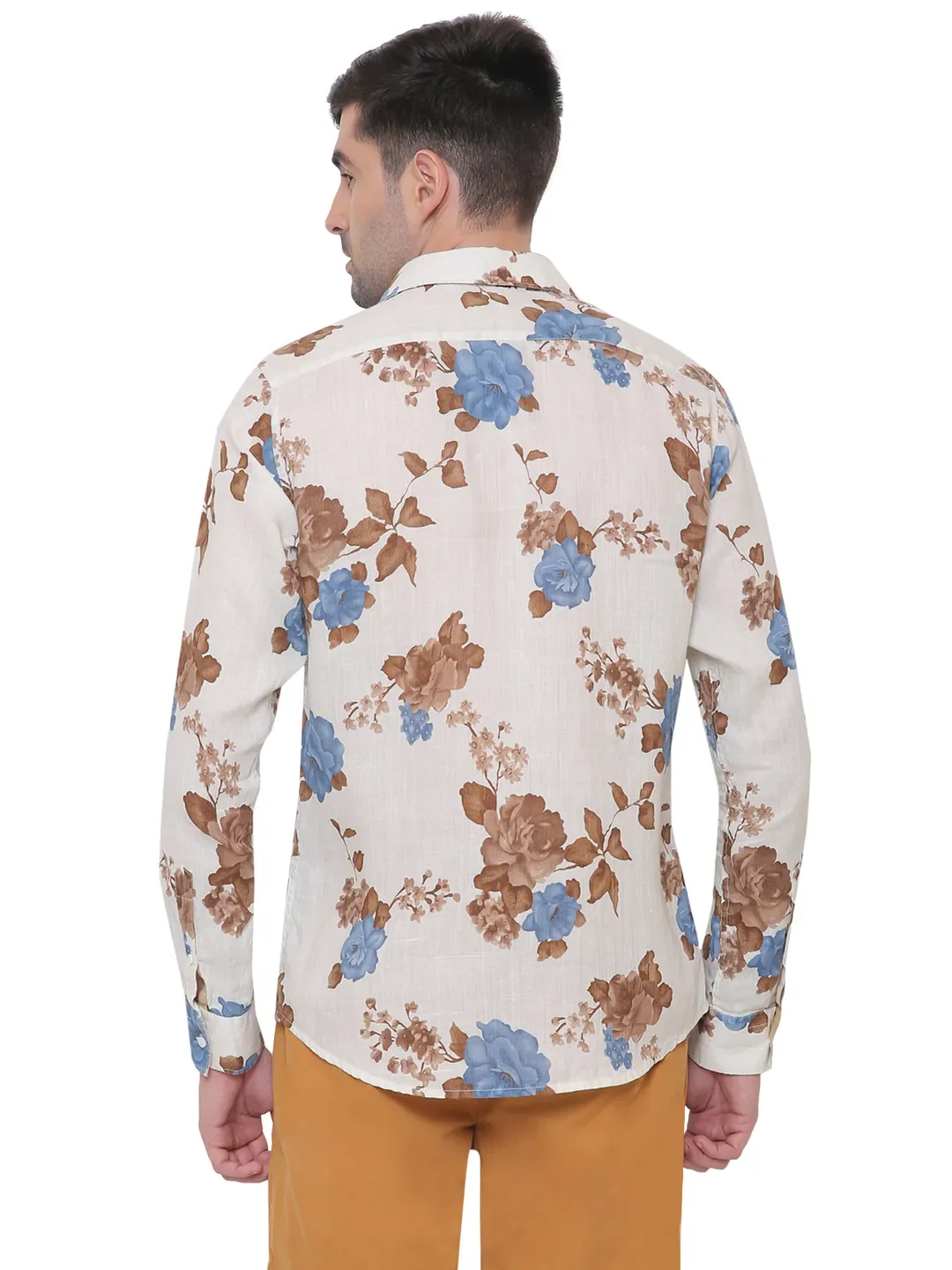 Beige Slim Straight Fit Regular Collar Long Sleeves Cotton Men's Shirt by Being Human Clothing - Image 4