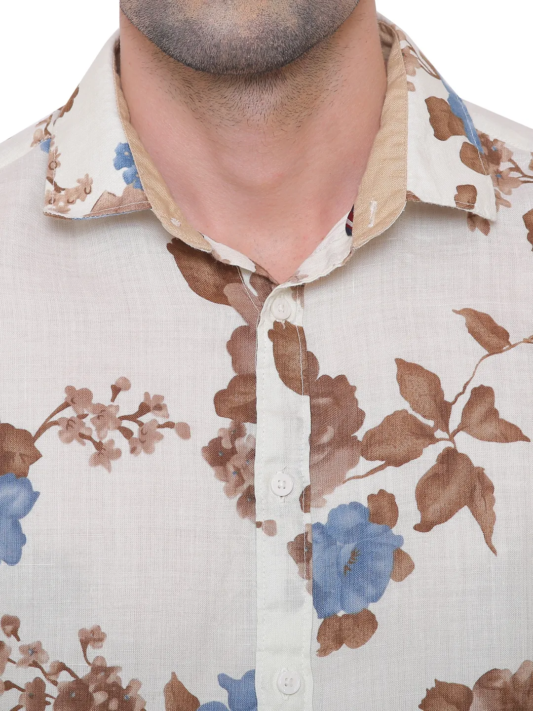 Beige Slim Straight Fit Regular Collar Long Sleeves Cotton Men's Shirt by Being Human Clothing - Image 5