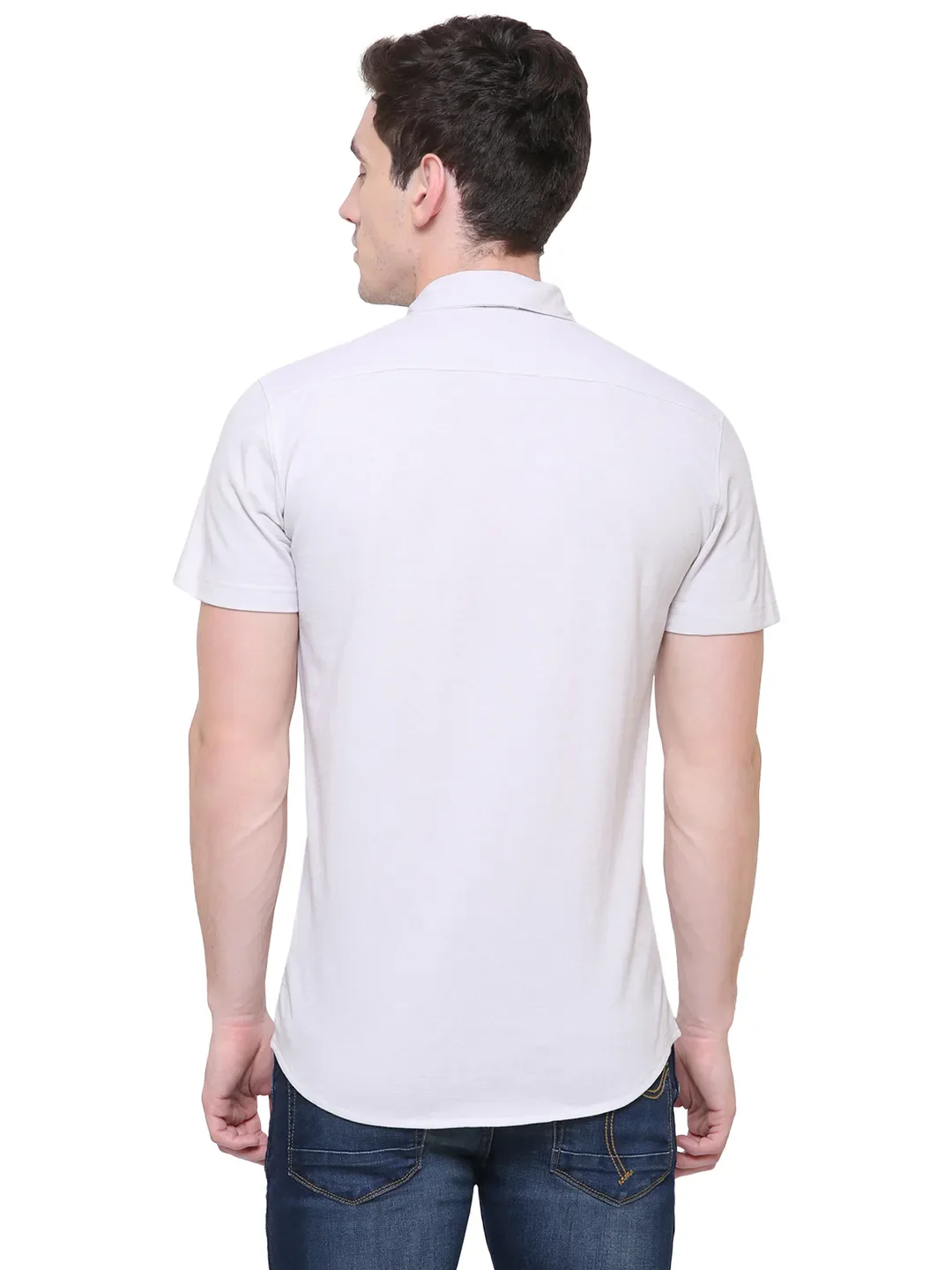 Beige Slim Straight Fit Regular Collar Short Sleeves Men's Shirt by Being Human Clothing - Image 5