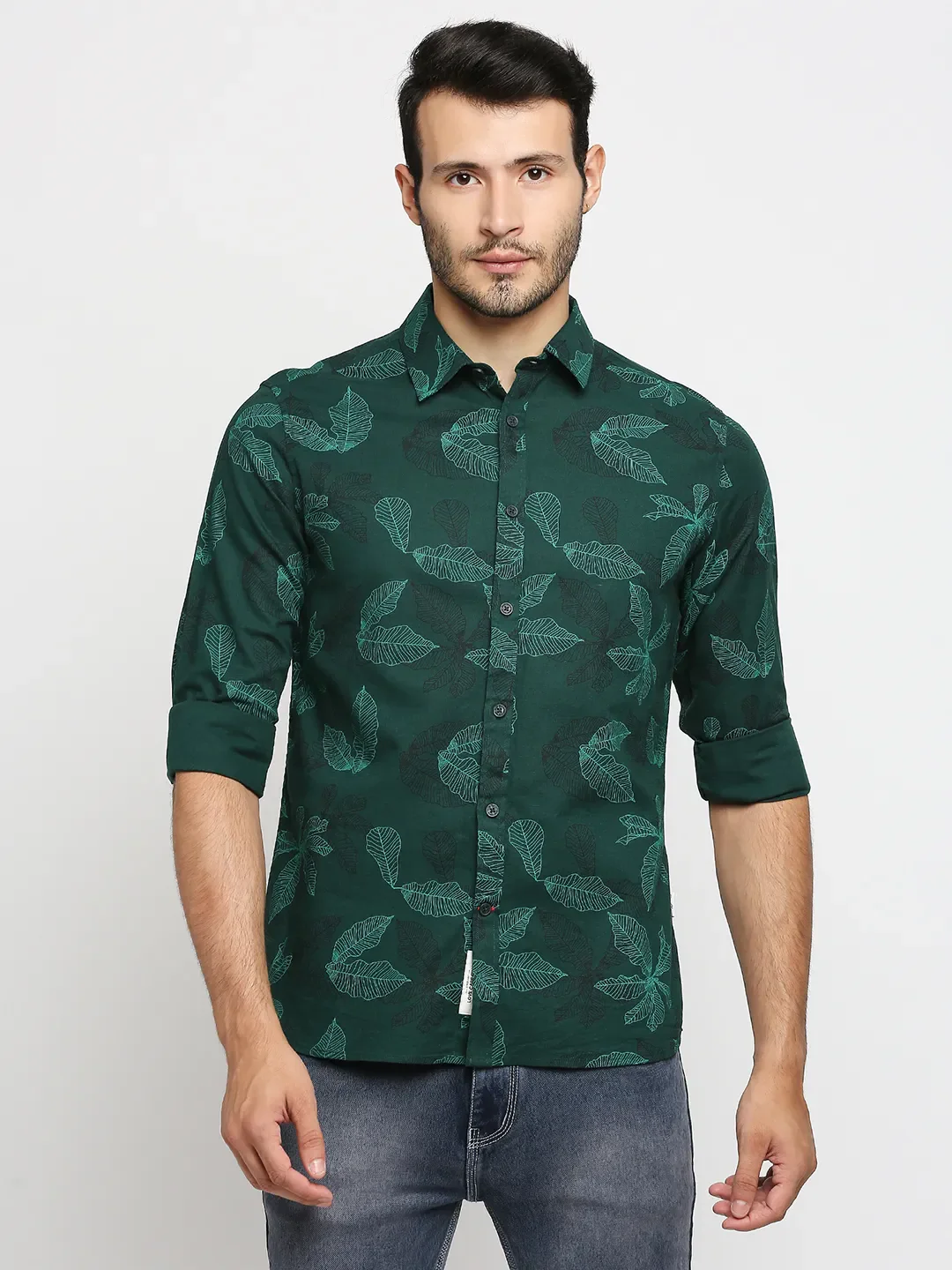 Green Slim Straight Fit Men's Long Sleeves Shirt by Being Human Clothing