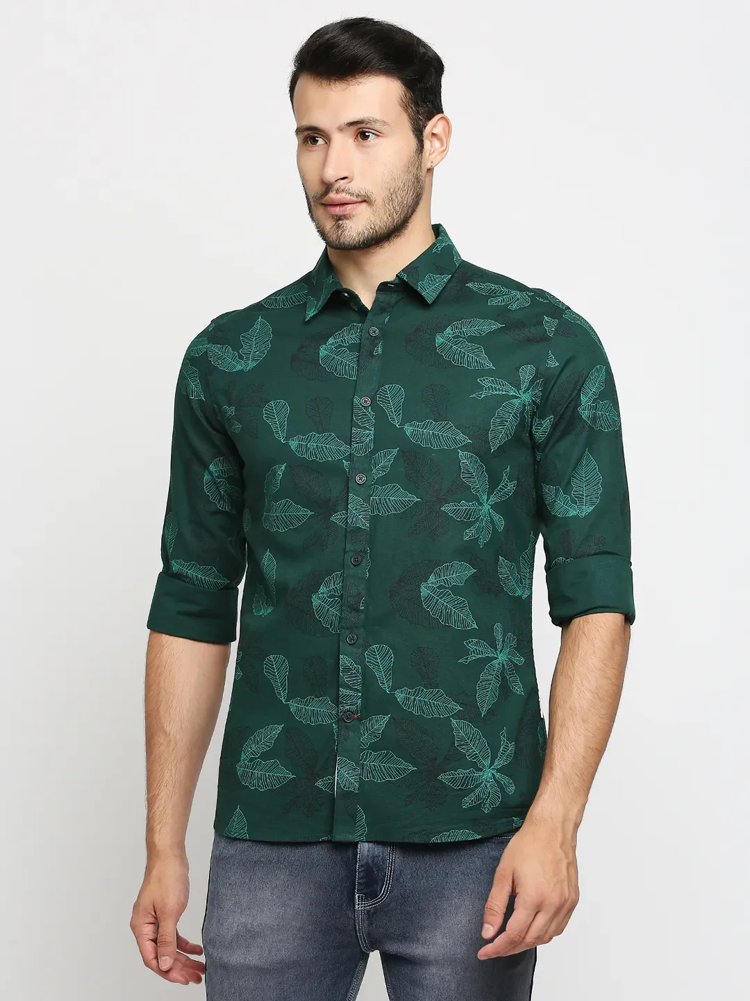 Green Slim Straight Fit Men's Long Sleeves Shirt by Being Human Clothing - Image 2