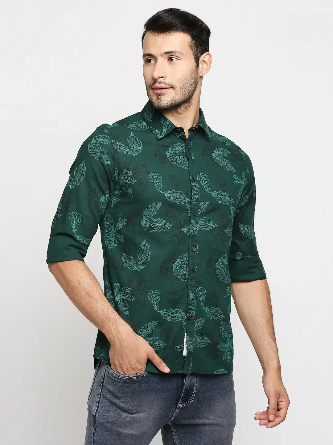 Green Slim Straight Fit Men's Long Sleeves Shirt by Being Human Clothing - Image 3