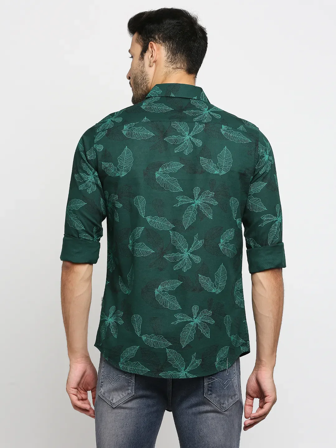 Green Slim Straight Fit Men's Long Sleeves Shirt by Being Human Clothing - Image 4