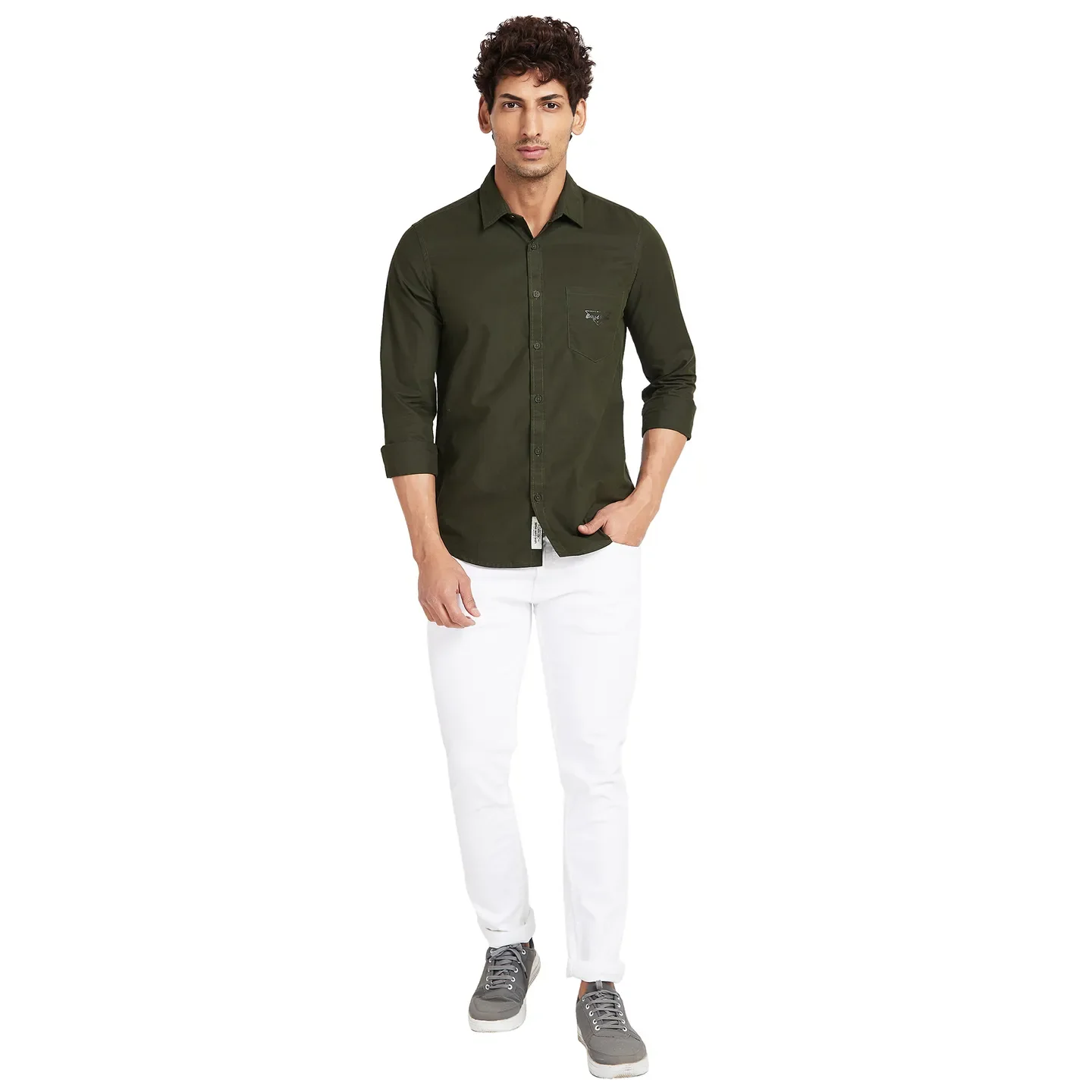Green Slim Straight Fit Regular Collar Long Sleeves Men's Shirt by Being Human Clothing - Image 2