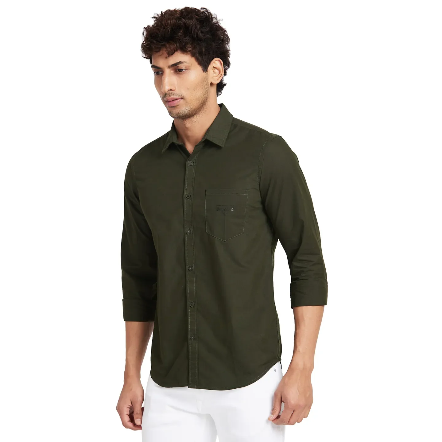 Green Slim Straight Fit Regular Collar Long Sleeves Men's Shirt by Being Human Clothing - Image 3