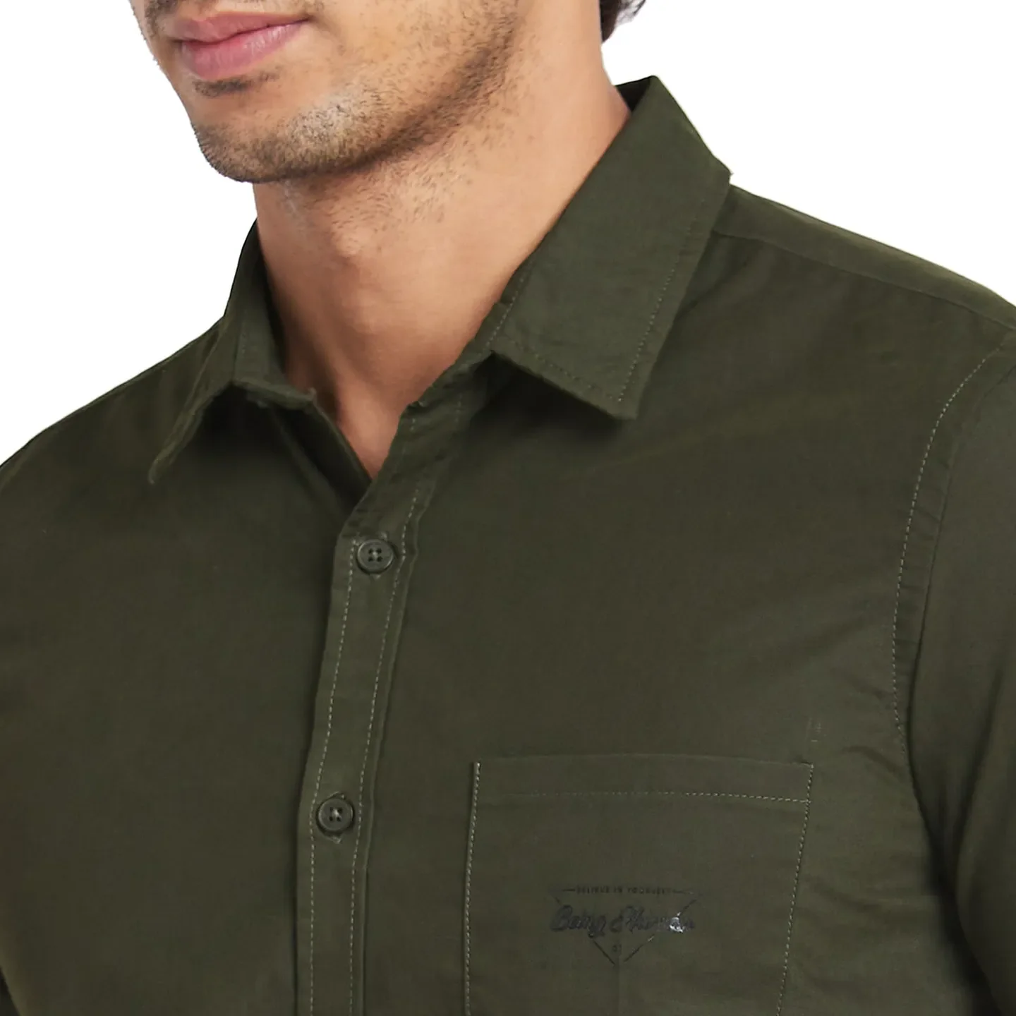 Green Slim Straight Fit Regular Collar Long Sleeves Men's Shirt by Being Human Clothing - Image 5